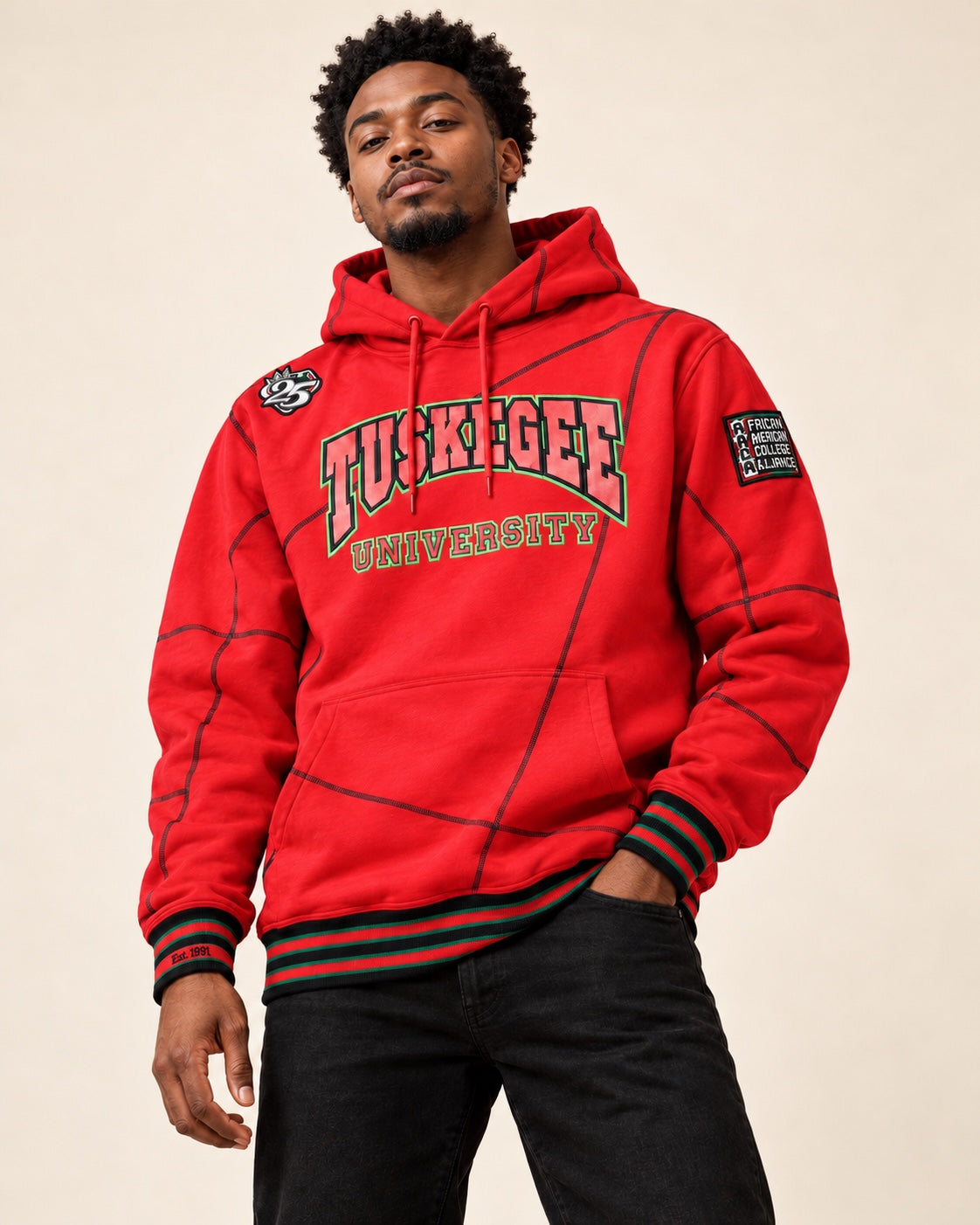 FTP Tuskegee University 92 Frankenstein Stitched Hoodie Red / Kelly Green