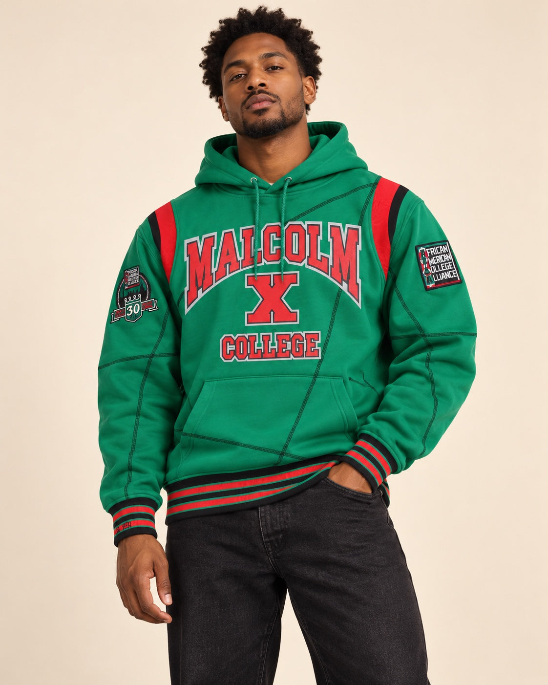 30th Anniversary FTP Malcolm X Frankenstein Stitched Hoodie KellyGreen / Black