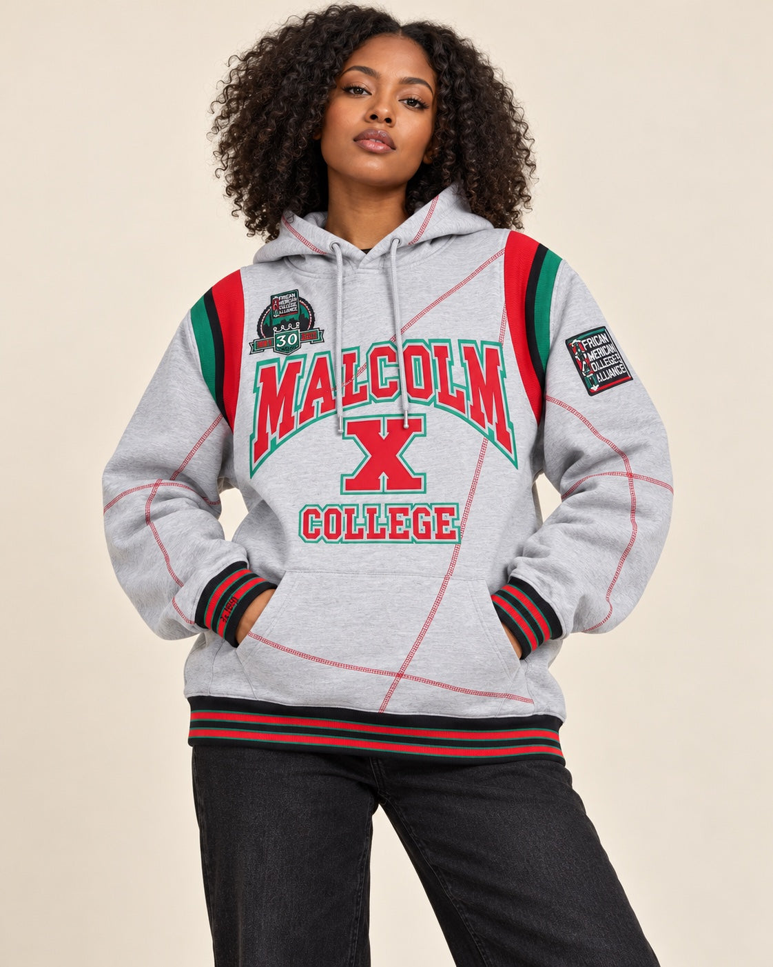 30th Anniversary FTP Malcolm X Frankenstein Stitched Hoodie MDH.Grey / Red