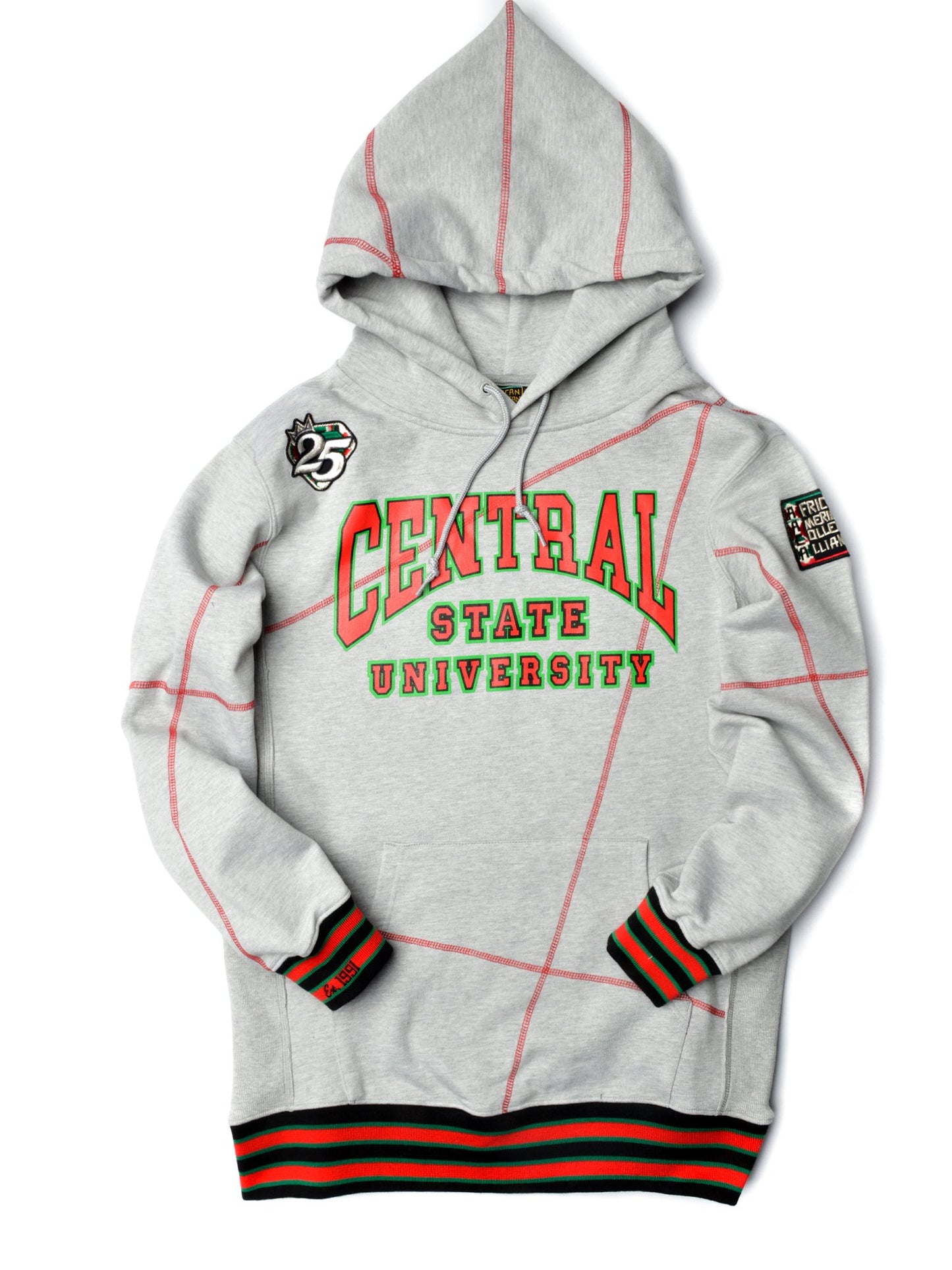 FTP Central State University Original 92 Frankenstein Stitched Hoodie MDH. Grey / Red