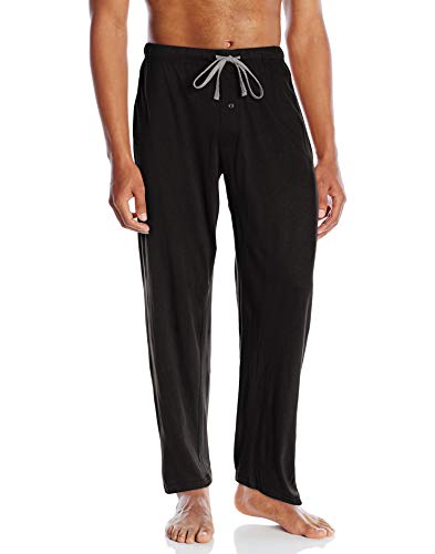 Hanes Men's Solid Knit Sleep Pant with Pockets and Drawstring, Black, Large