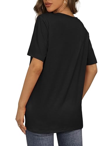 Womens Summer Tops Loose Fit Casual V Neck T Shirts Short Sleeve Tshirts Plus Size Black XXL