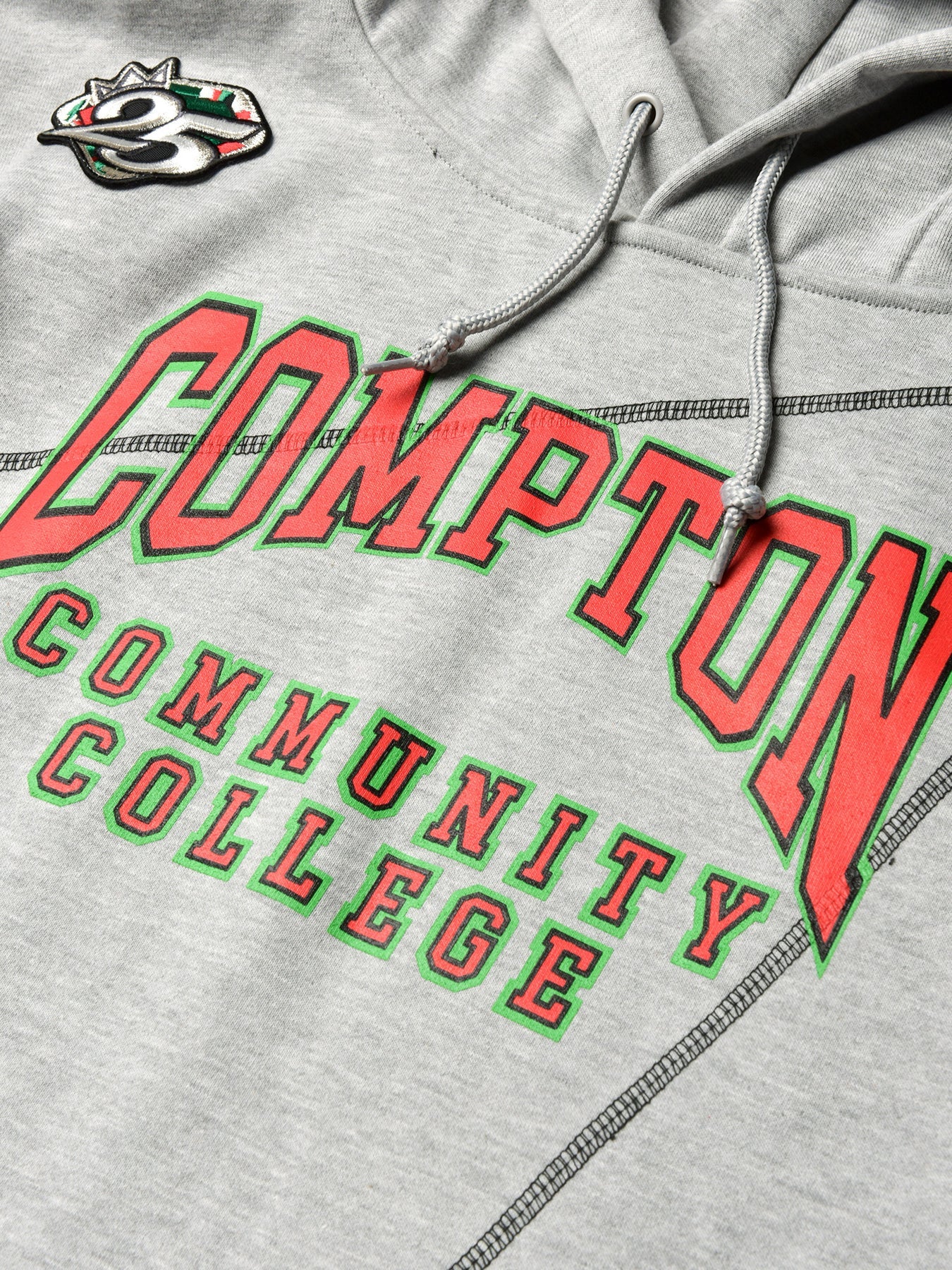 FTP Compton Community College Original 92 Frankenstein Stitched Hoodie MDH. Grey / Black