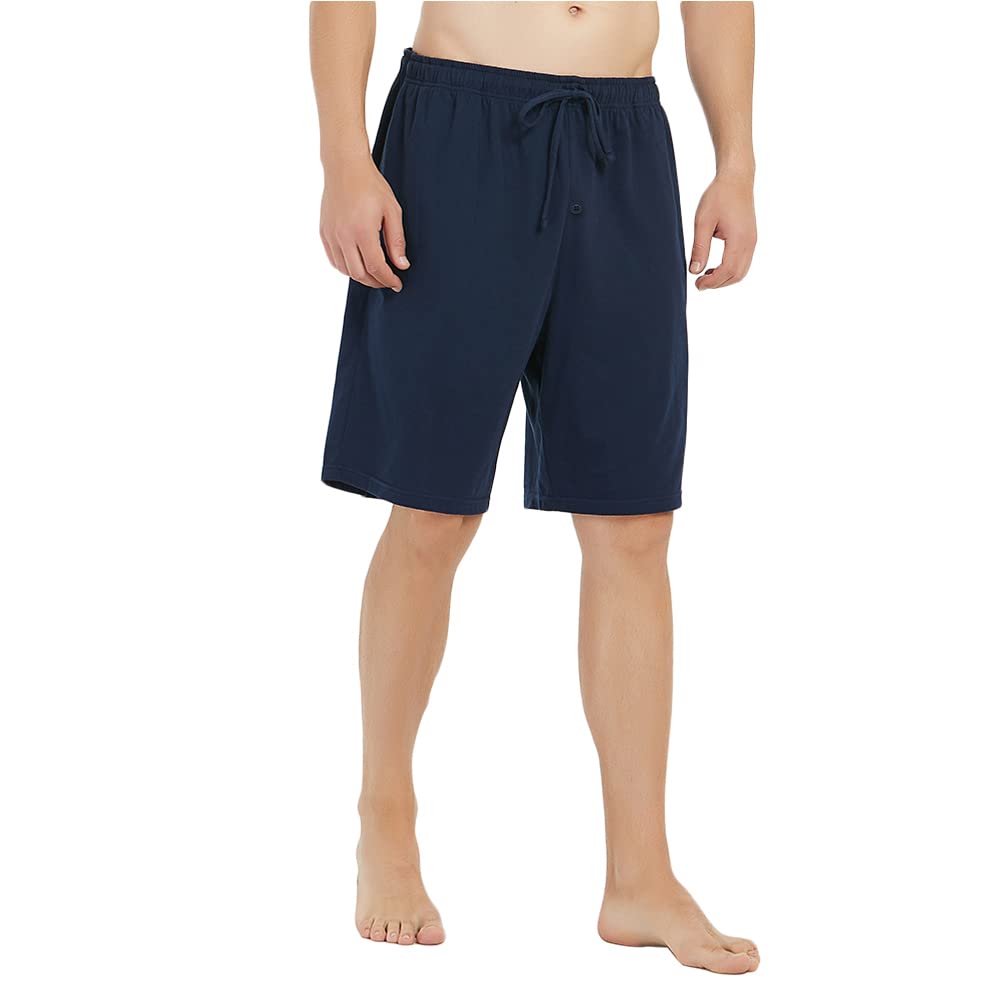 U2SKIIN 2 Pack Mens Cotton Pajama Shorts, Lightweight Lounge Pant with Pockets Soft Sleep Pj Shorts for Men(Navy/Light Grey Mel,L)