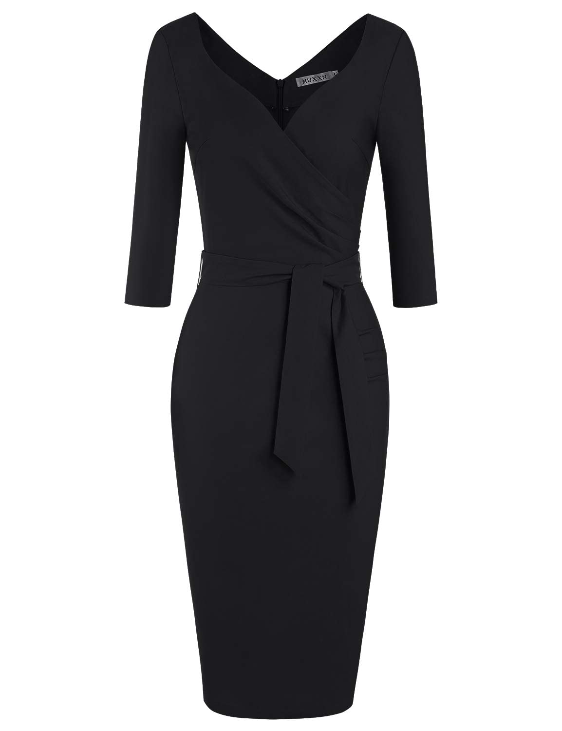 MUXXN Womens Little Black Wrap Collar High Stretch Winter Evening Party Dress (Black M)