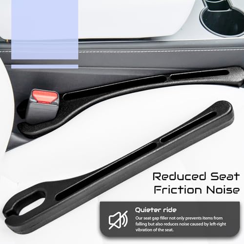 Add-On Car Seat Gap Filler 2 Pack with Seat Belt Holes, Auto Crevice Blockers 2PCS Fill Gap in Between Seat and Console, Universal car Gap Filler, Tesla Model 3 Y Accessories, Black