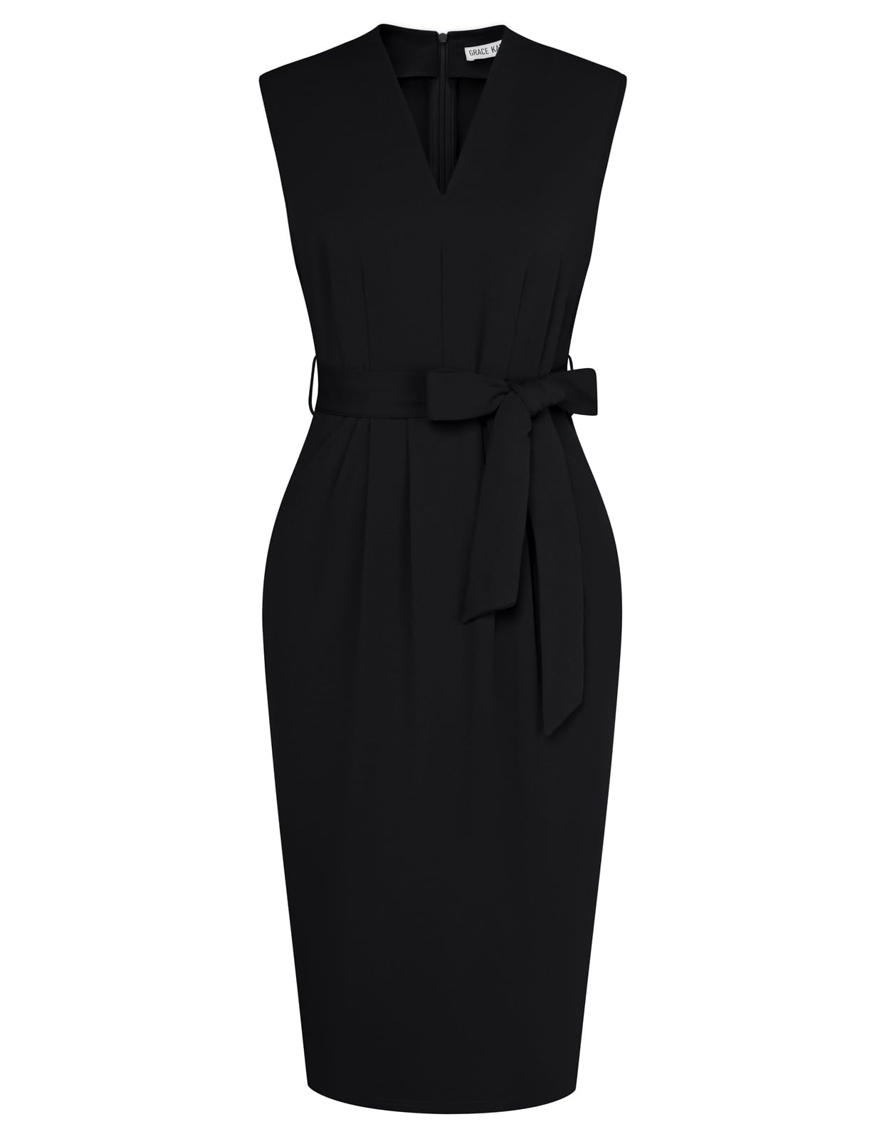 GRACE KARIN Business Dresses for Women Sleeveless V Neck Sheath Dress Black Funeral Dress Classy Church Dresses Black M