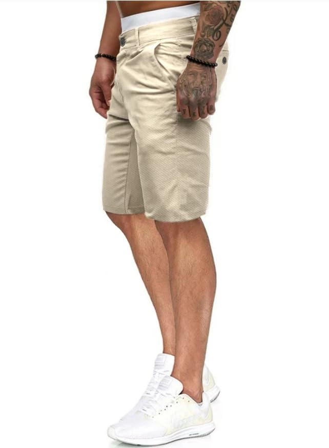 HUNGSON Mens Slim Fit Shorts Stretch Chino Short Pants(Beige,36)