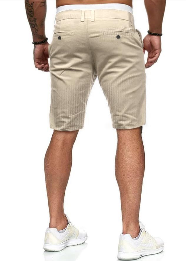 HUNGSON Mens Slim Fit Shorts Stretch Chino Short Pants(Beige,36)
