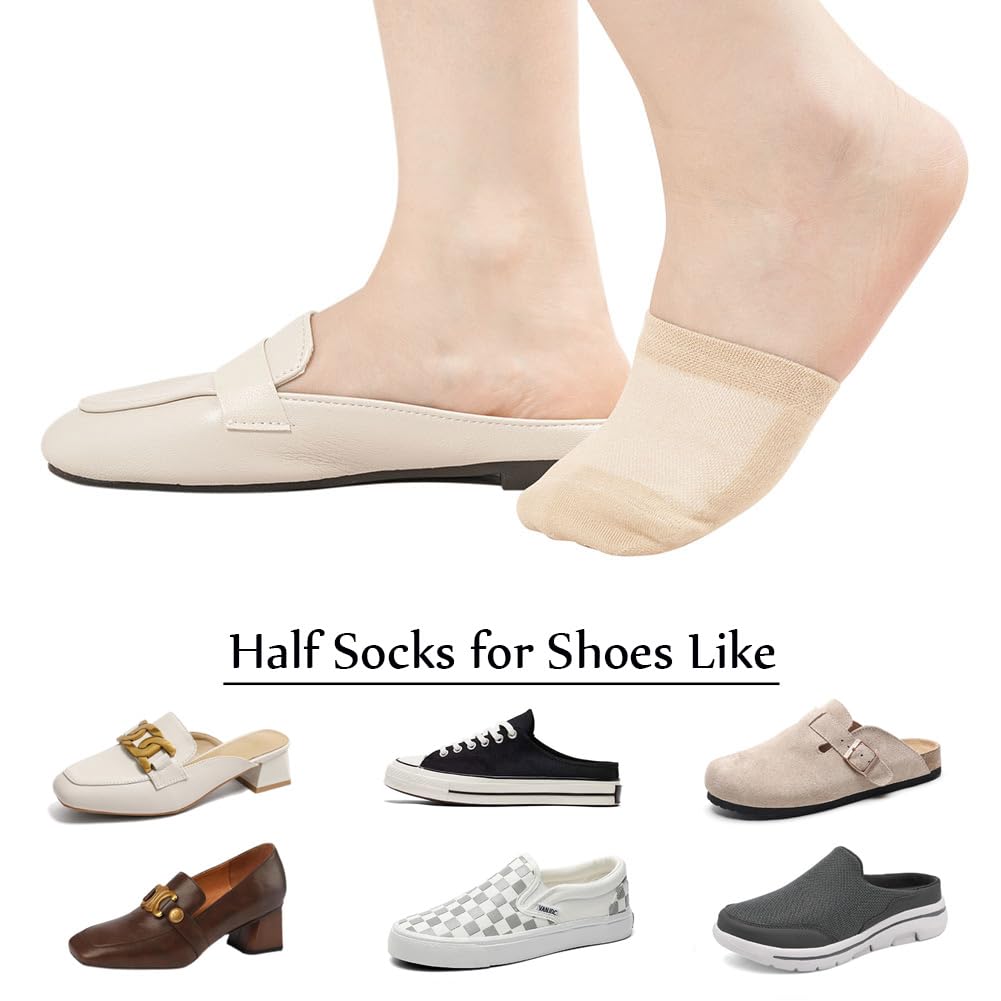 Women's Toe Socks for Mules, Half Socks for Women Toe Toppers Liner No Show Toe Covers 6 Pairs