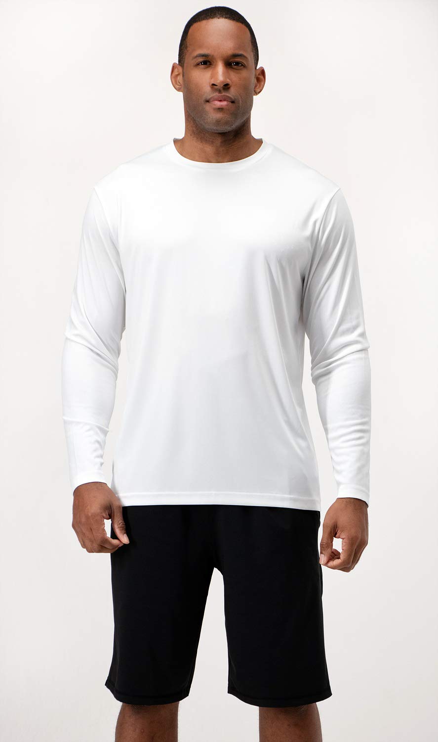 DEVOPS 2 Pack Men's Sun Protection Shirts UV SPF Long Sleeve Rash Guard Fishing Running Garden Cycling Garage Shirt Homewear Quick Dry Lightweight (Large, White)
