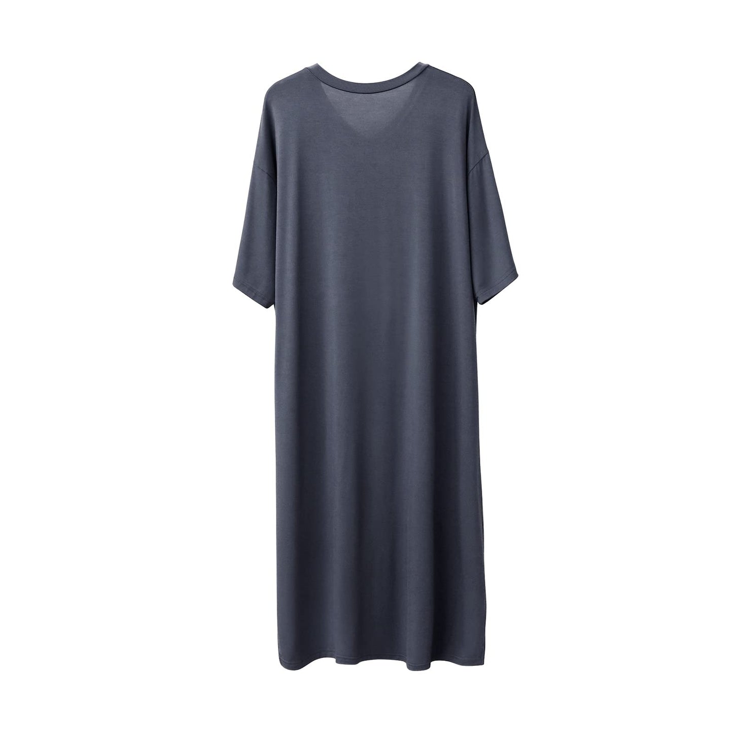 ASHER FASHION Mens Nightshirt Cotton Modal Nightgown V Neck Short Sleeve PJ Soft Long Sleepwear Loose Pajamas Sleep Shirt Deep Gray