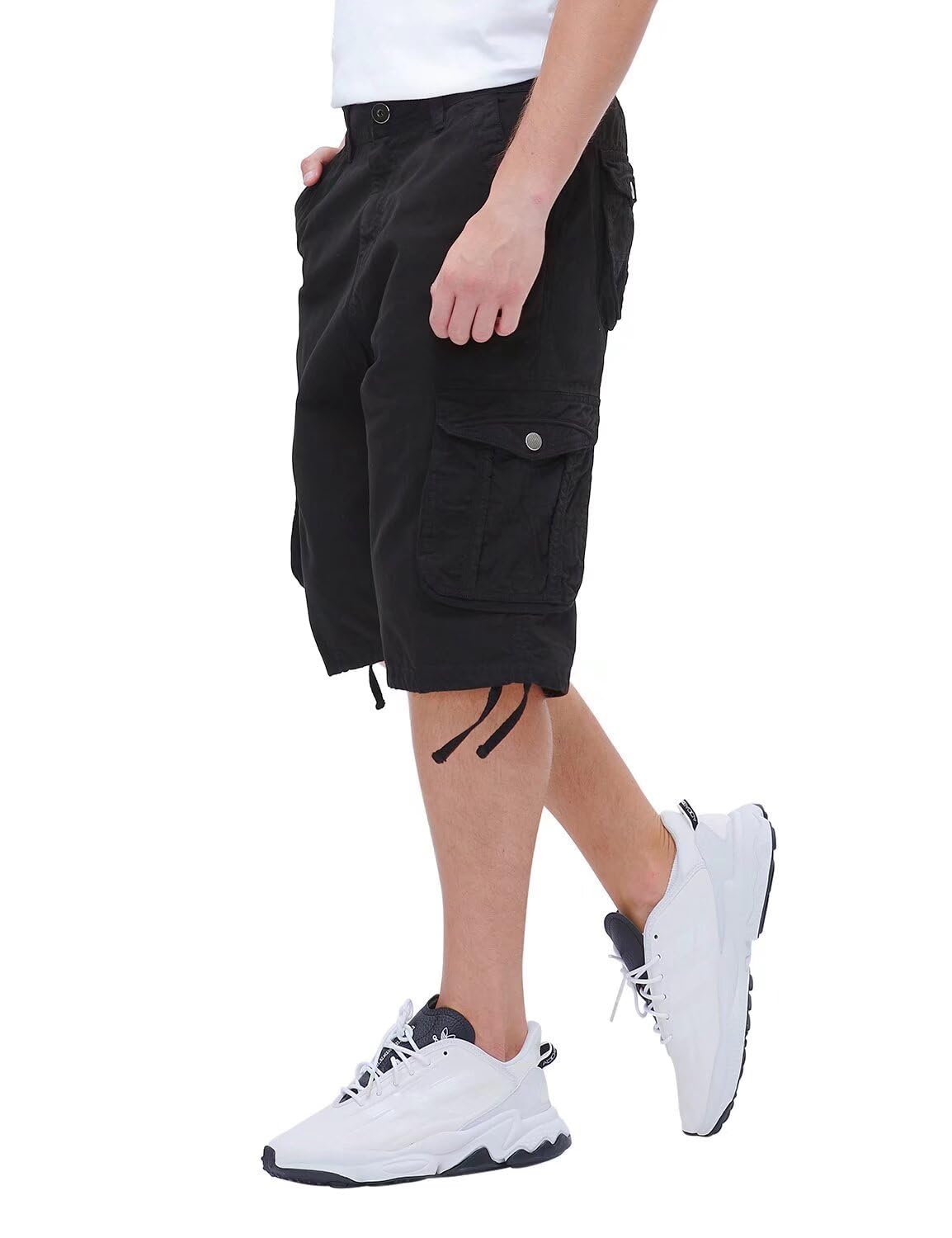 BEST SOUTH Men's Long Cargo Shorts Casual Below Knee 13 Inches Capri Shorts Relaxed Fit with Pockets Black 36