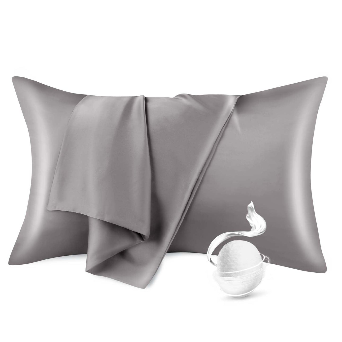 100% Pure Mulberry Silk Pillowcase for Hair and Skin, Standard Size 20”*26” Cooling Silk Pillow Case by Zipper Closure, Smooth Dual Sides Silk Pillow Cover for Women. (Dark Grey, Standard-1 Pcs)