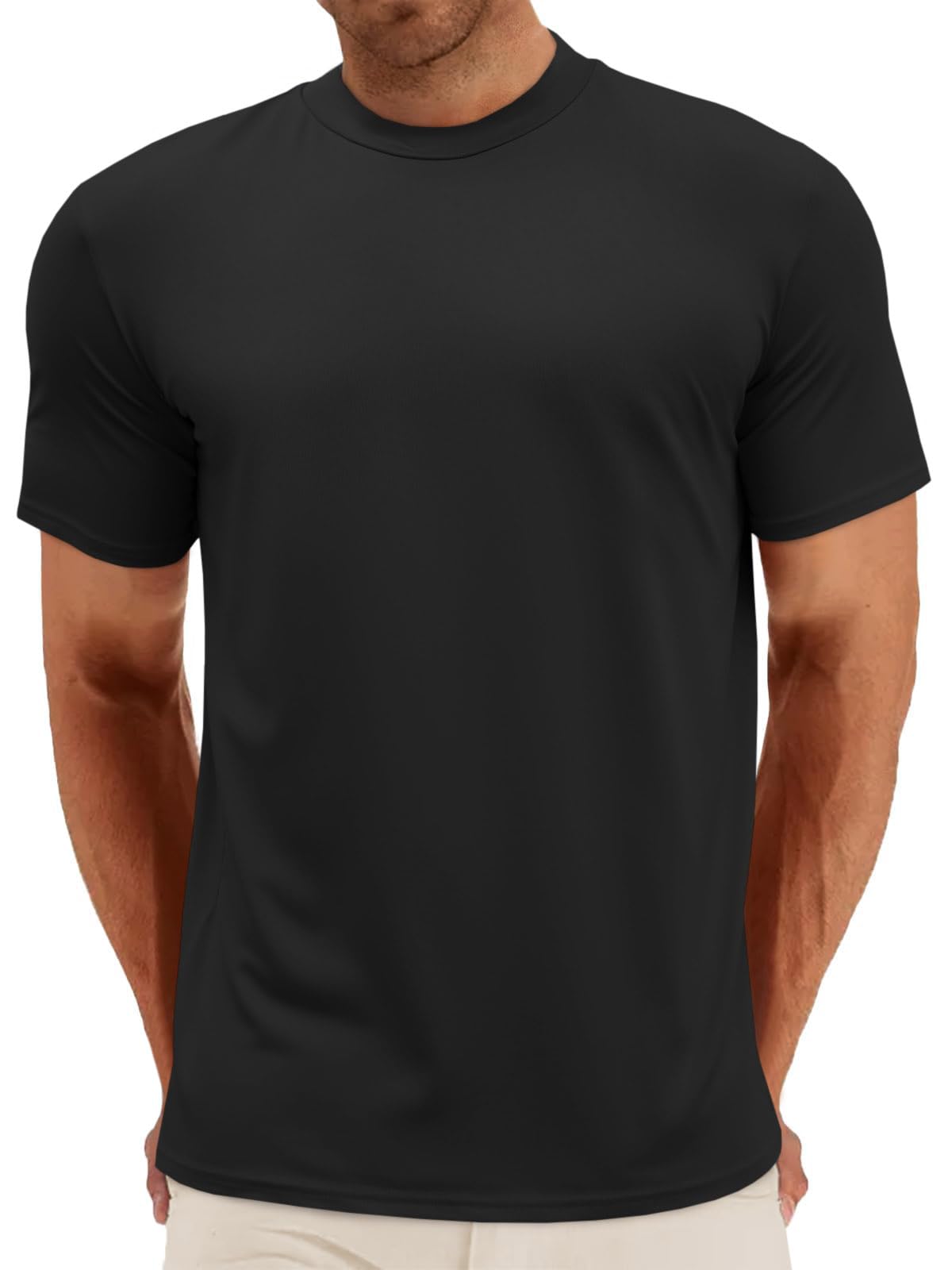 Makkrom Mens Mock Turtleneck T-Shirts Summer Short Sleeve Basic Tees Casual Solid Pullover Tops Black