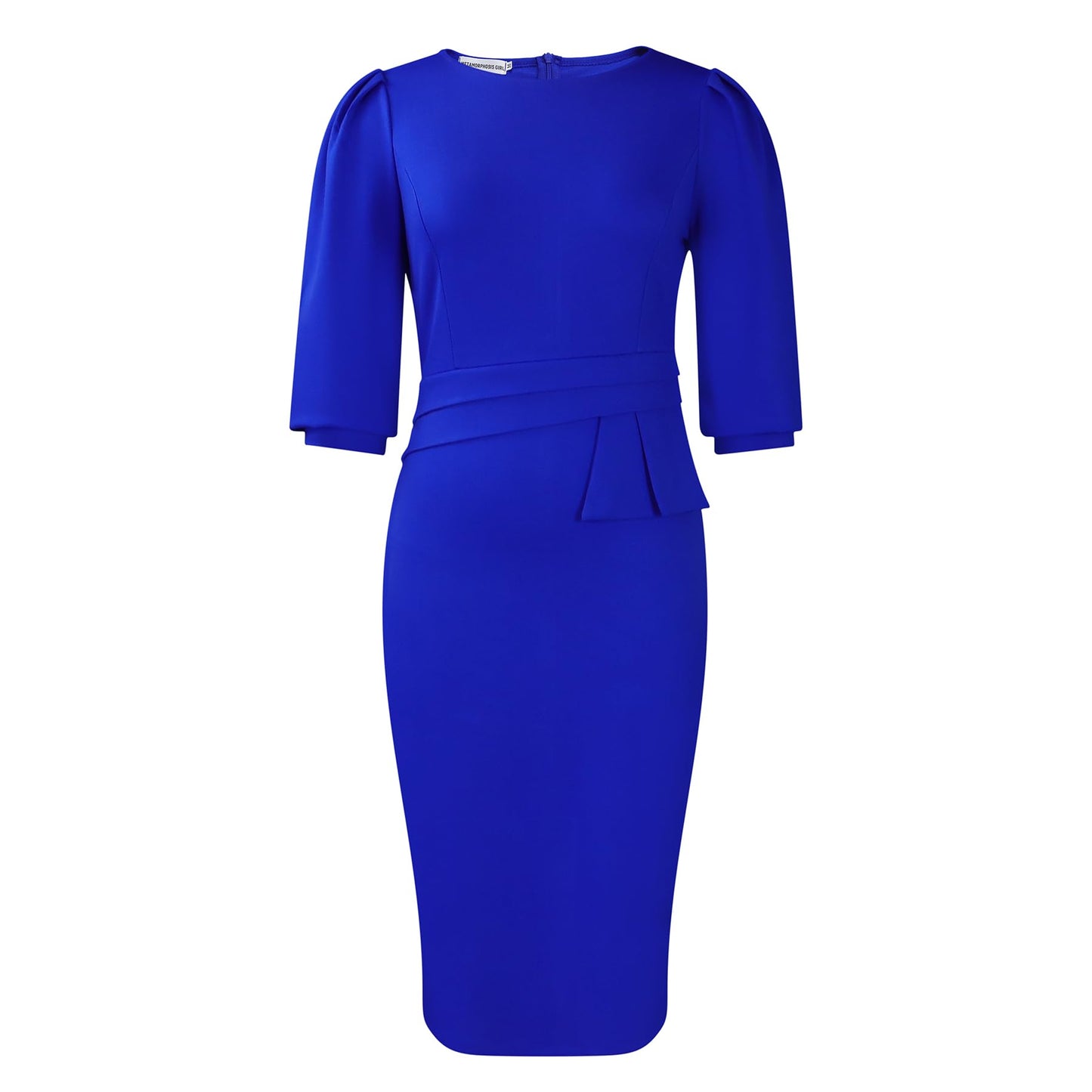 ZVO Elegant Blue Church Dress for Women 3/4 Sleeve Pencil Dress Fashion Crew Neck Midi Dress High Waist Office Work Outfits