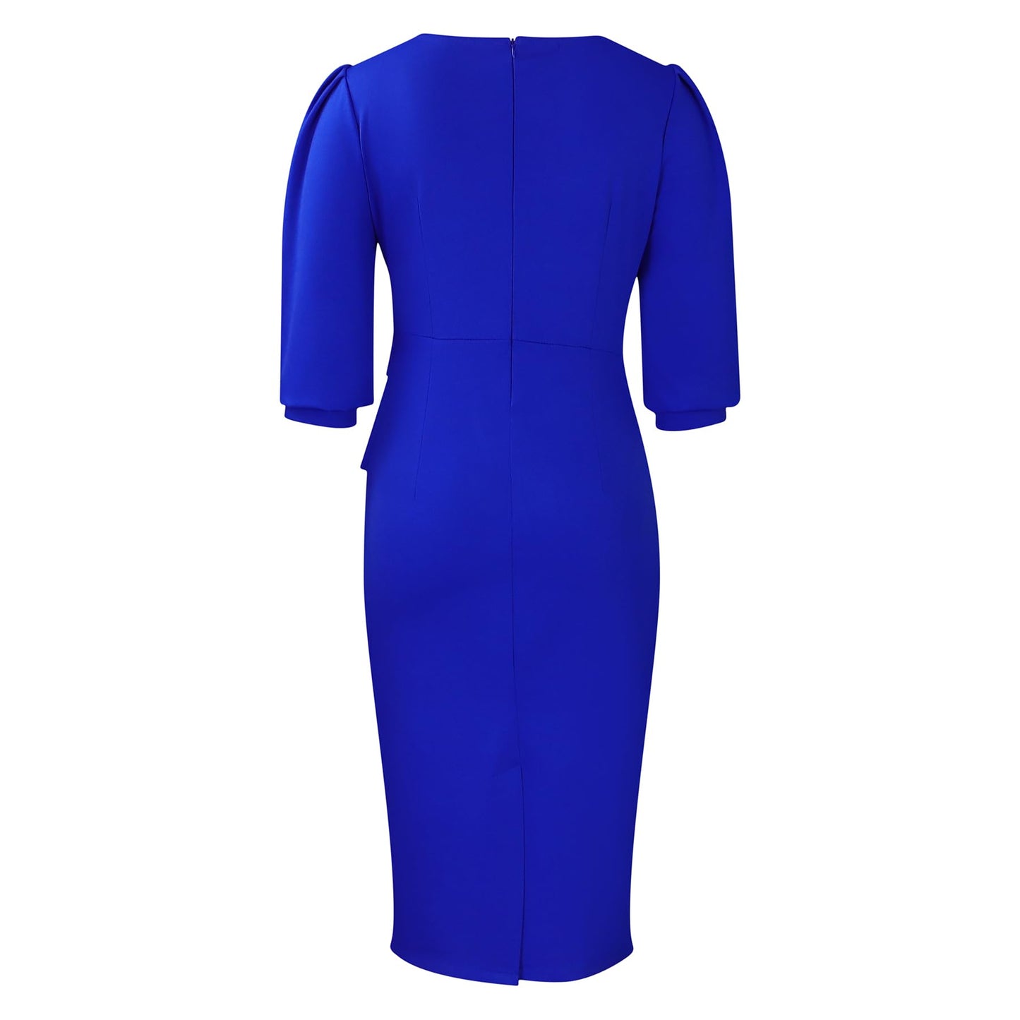 ZVO Elegant Blue Church Dress for Women 3/4 Sleeve Pencil Dress Fashion Crew Neck Midi Dress High Waist Office Work Outfits