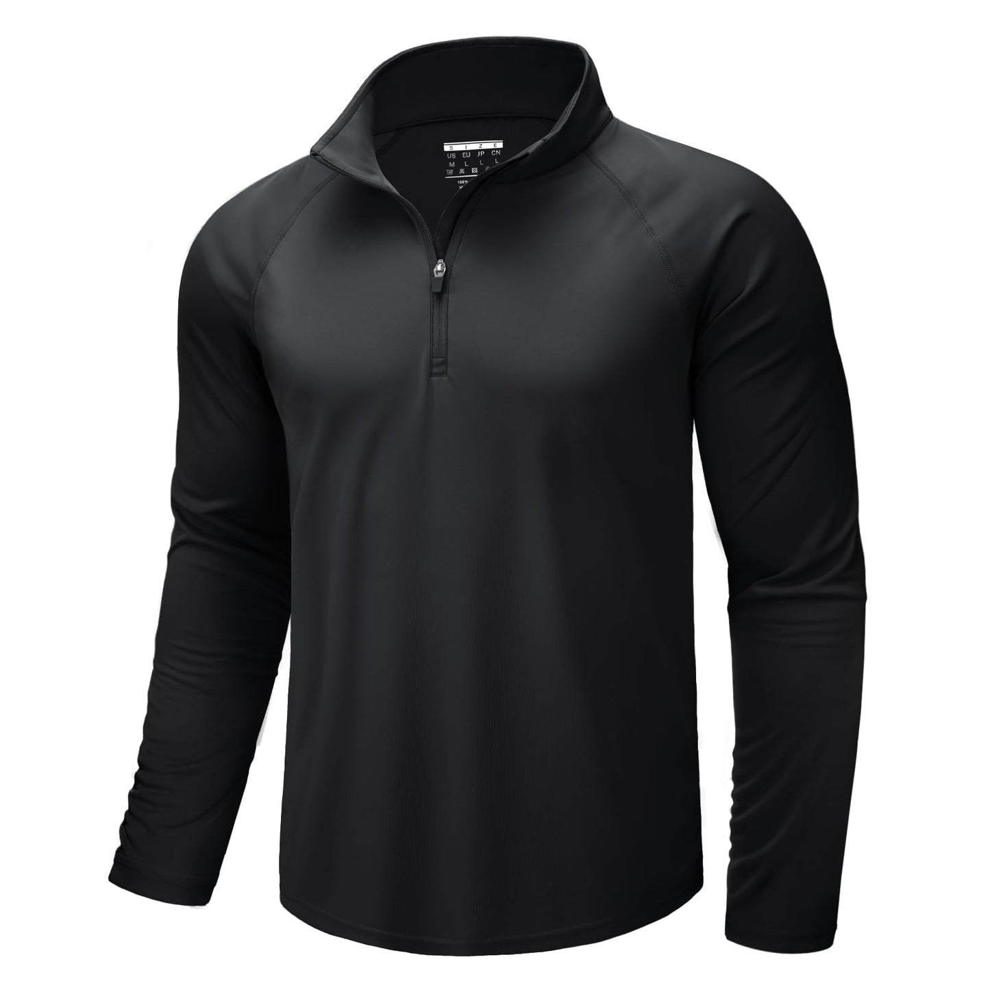 CRYSULLY Men's Sun Protection T Shirt 1 4 Zip Long Sleeve Fishing Rash Guard Performance Pullover Black XL