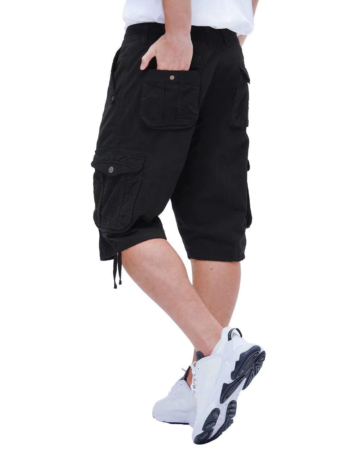 BEST SOUTH Men's Long Cargo Shorts Casual Below Knee 13 Inches Capri Shorts Relaxed Fit with Pockets Black 36