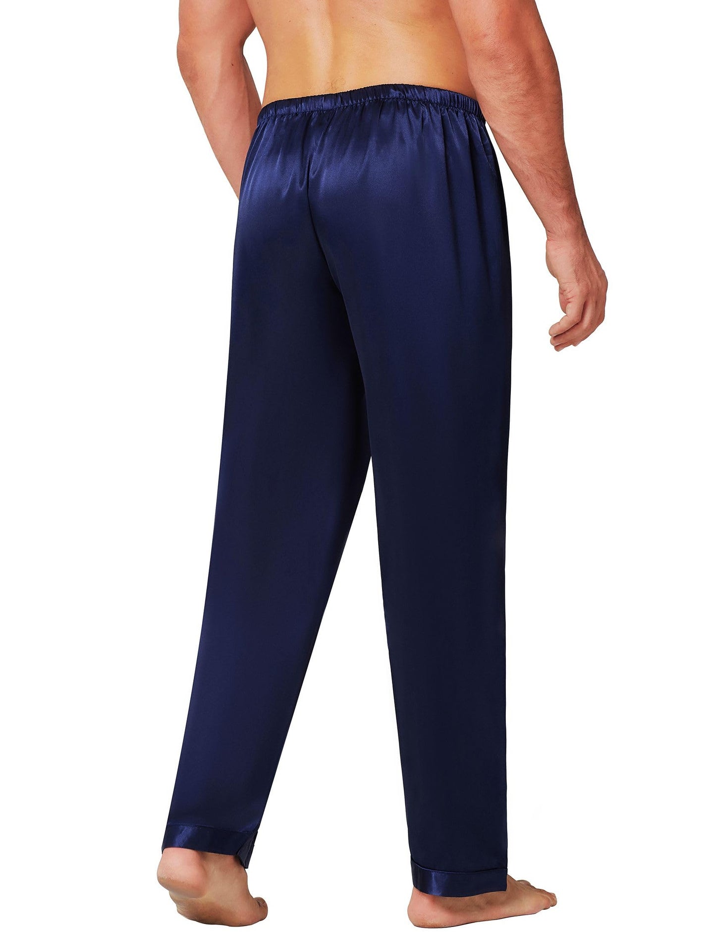 Lonxu Mens Silk Satin Pajamas Pyjamas Pants Sleep Bottoms Navy Blue M