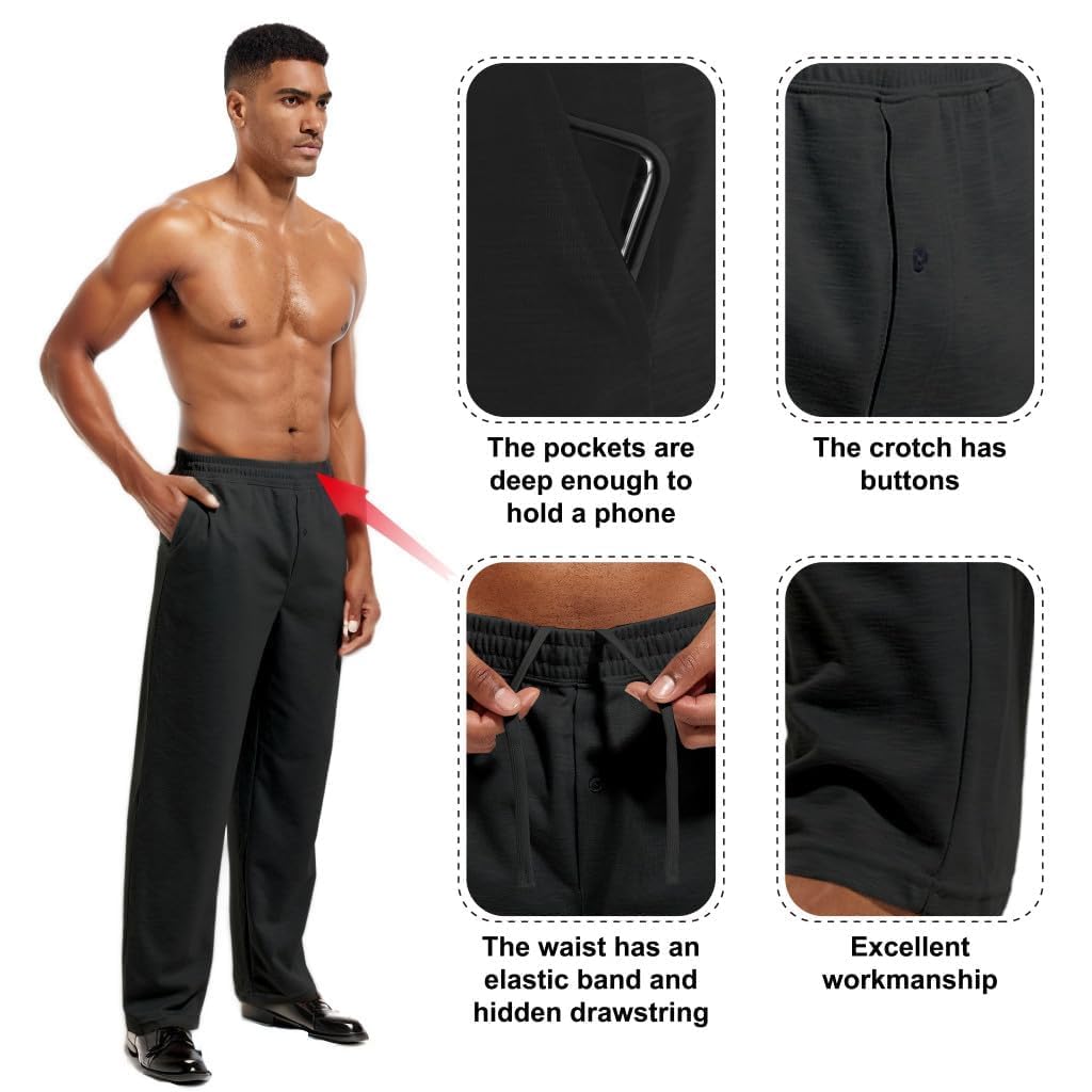 Inner Wish Men's Pajama Pant, Soft Mens Lounge Pants Sleep Bottoms with Pockets Drawstring, BLACK,L