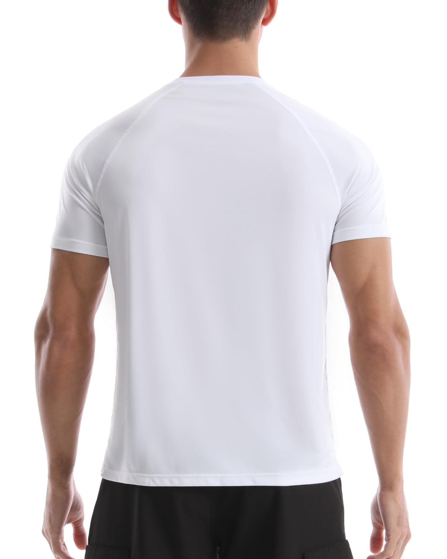 isnowood UPF 50+ Swim Shirts for Men, Sun Protection Quick Dry Rash Guard, Mens Short Sleeve Surf Athletic Shirt White