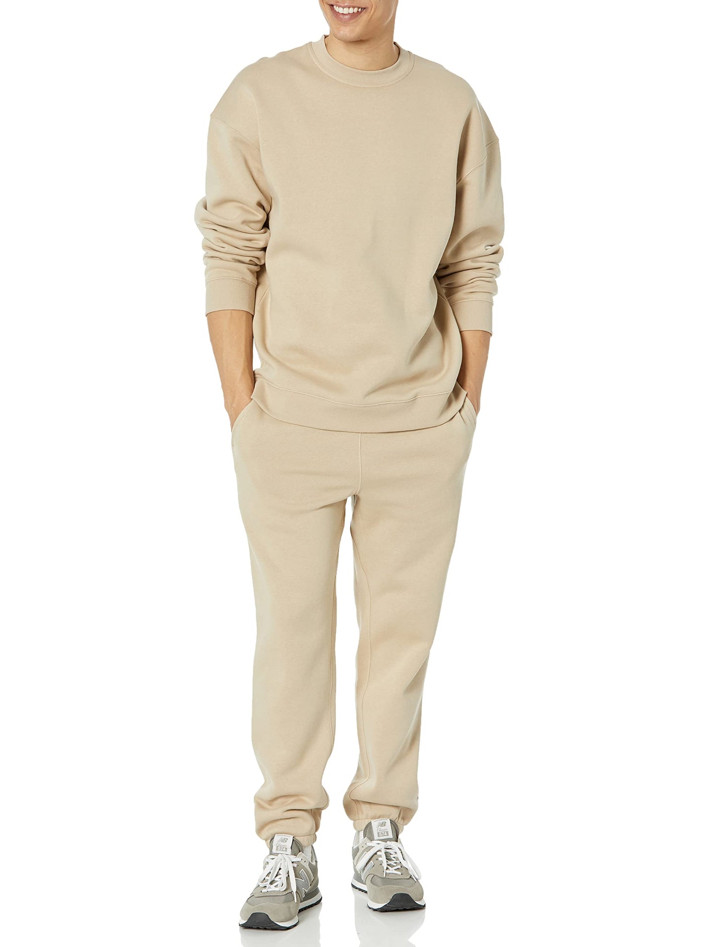 Amazon Essentials Men's Oversized-Fit Crewneck Sweatshirt (Available in Big & Tall), Tan, X-Small