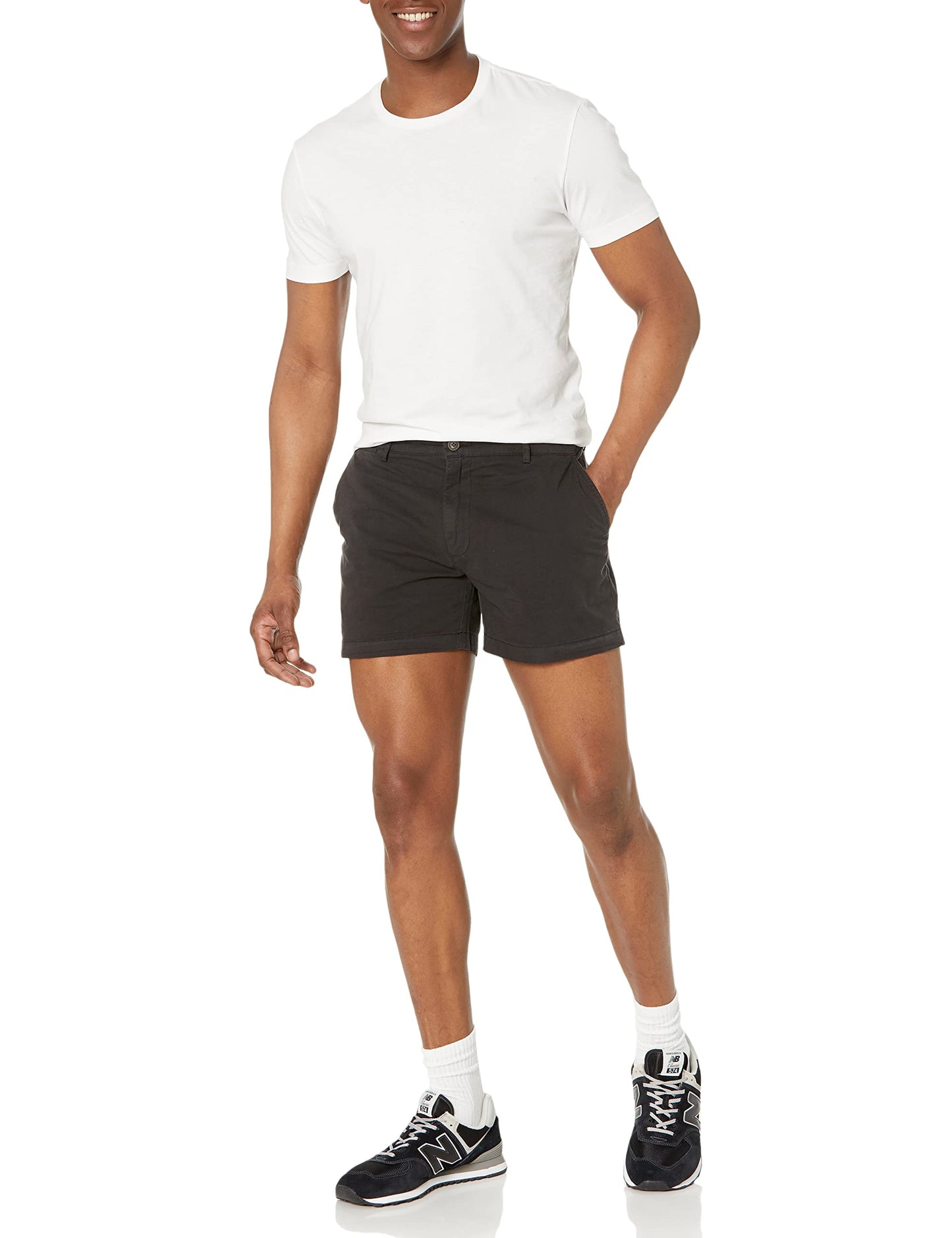 Amazon Essentials Men's Slim-Fit 5" Flat-Front Comfort Stretch Chino Short (Previously Goodthreads), Black, 34