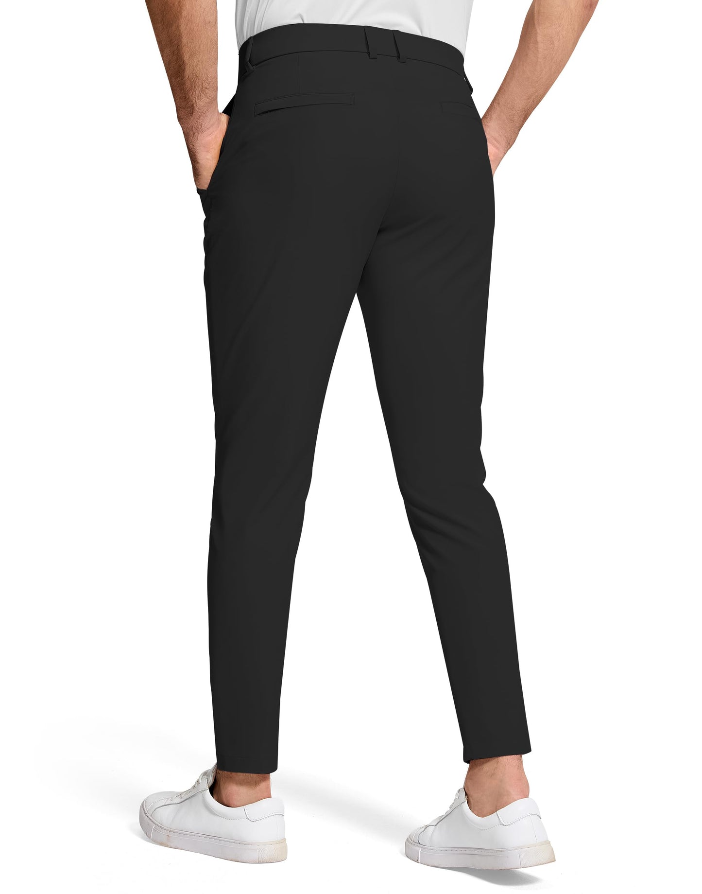 SERAMY Men's Golf Dress Pants 30" Inseam Stretch Skinny Tapered Lightweight Breathable Chino Trousers with Pockets for Casual Work Black 34
