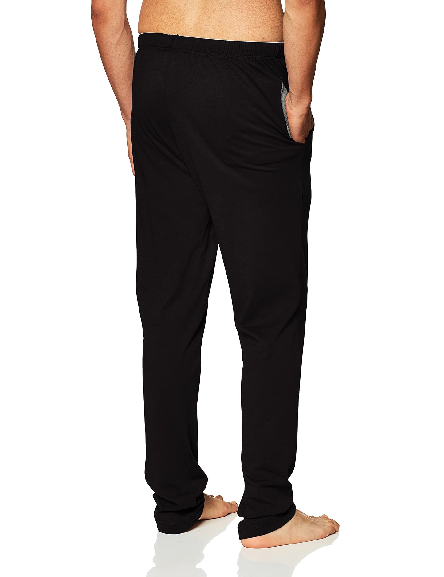 Hanes Men's Solid Knit Sleep Pant with Pockets and Drawstring, Black, Large