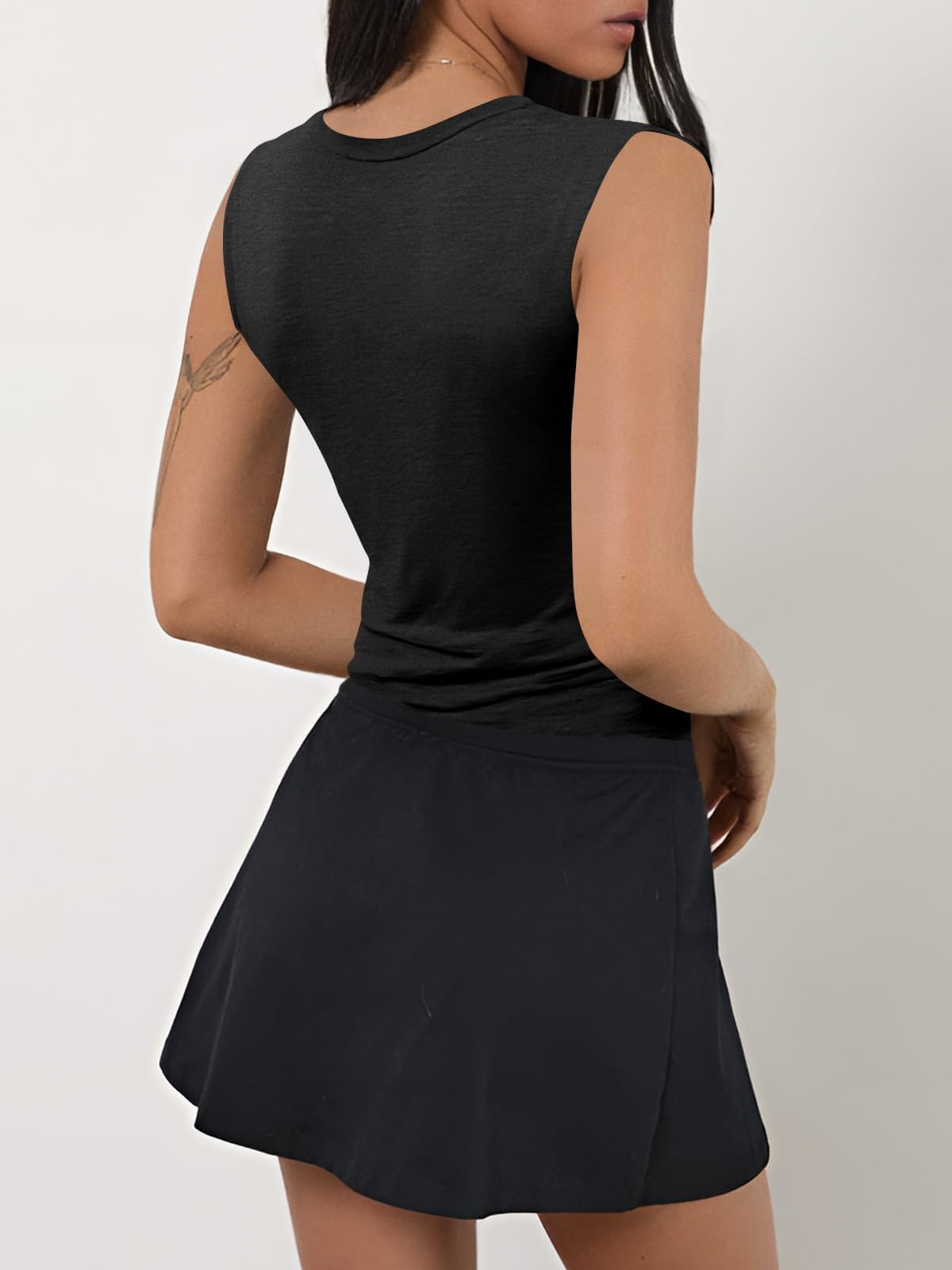 Imily Bela Women's Sexy Plunge Deep V Neck Going Out Tank Top Summer Sleeveless Slim Fitted Workout Tops Black