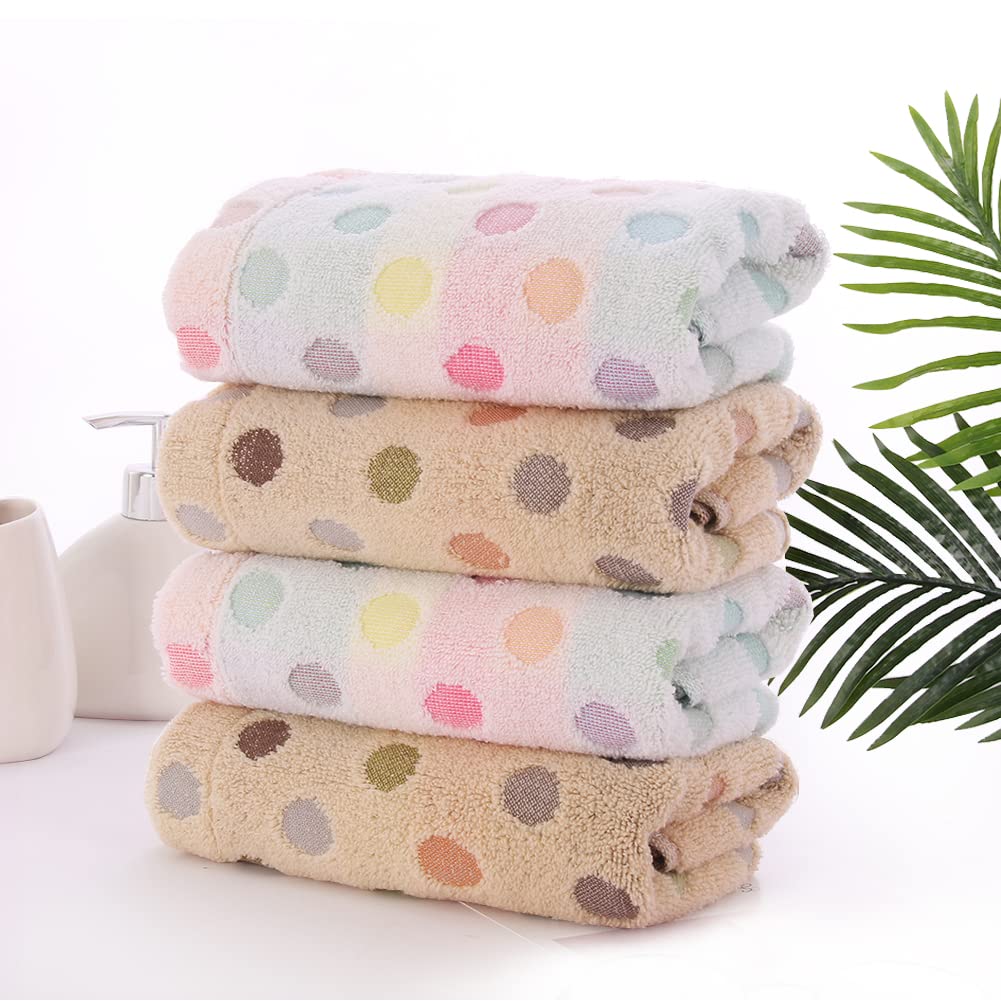 Pidada Hand Towels Set of 4 Colorful Polka Dot Pattern 100% Cotton Soft Absorbent Decorative Towel for Bathroom 13.4 x 30 Inch (Brown)