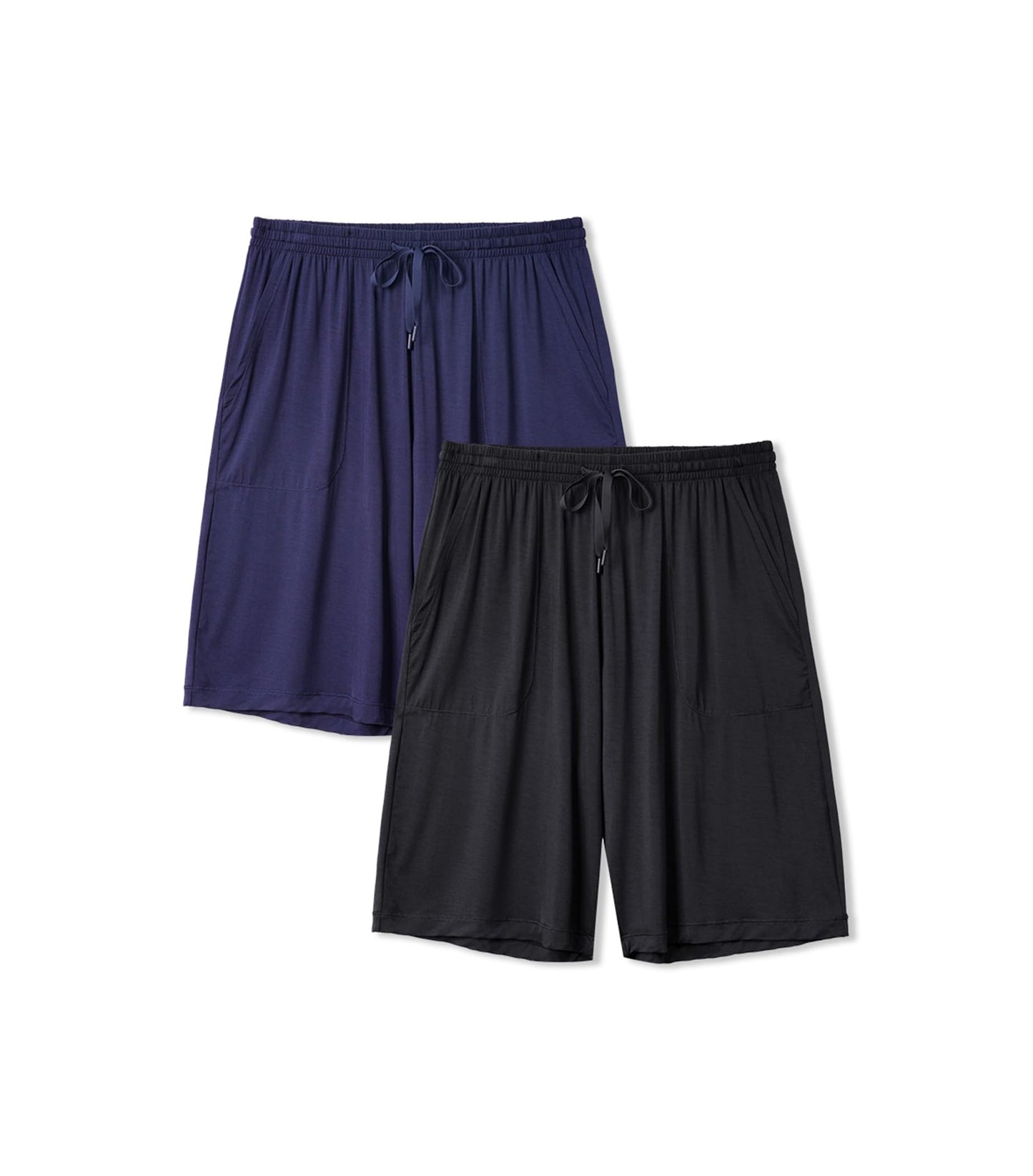 DAVID ARCHY Mens Pajama Shorts Bamboo Rayon Sleep Shorts Soft Comfy Lounge Pants with Pockets 2 Pack (L, Black/Navy Blue)
