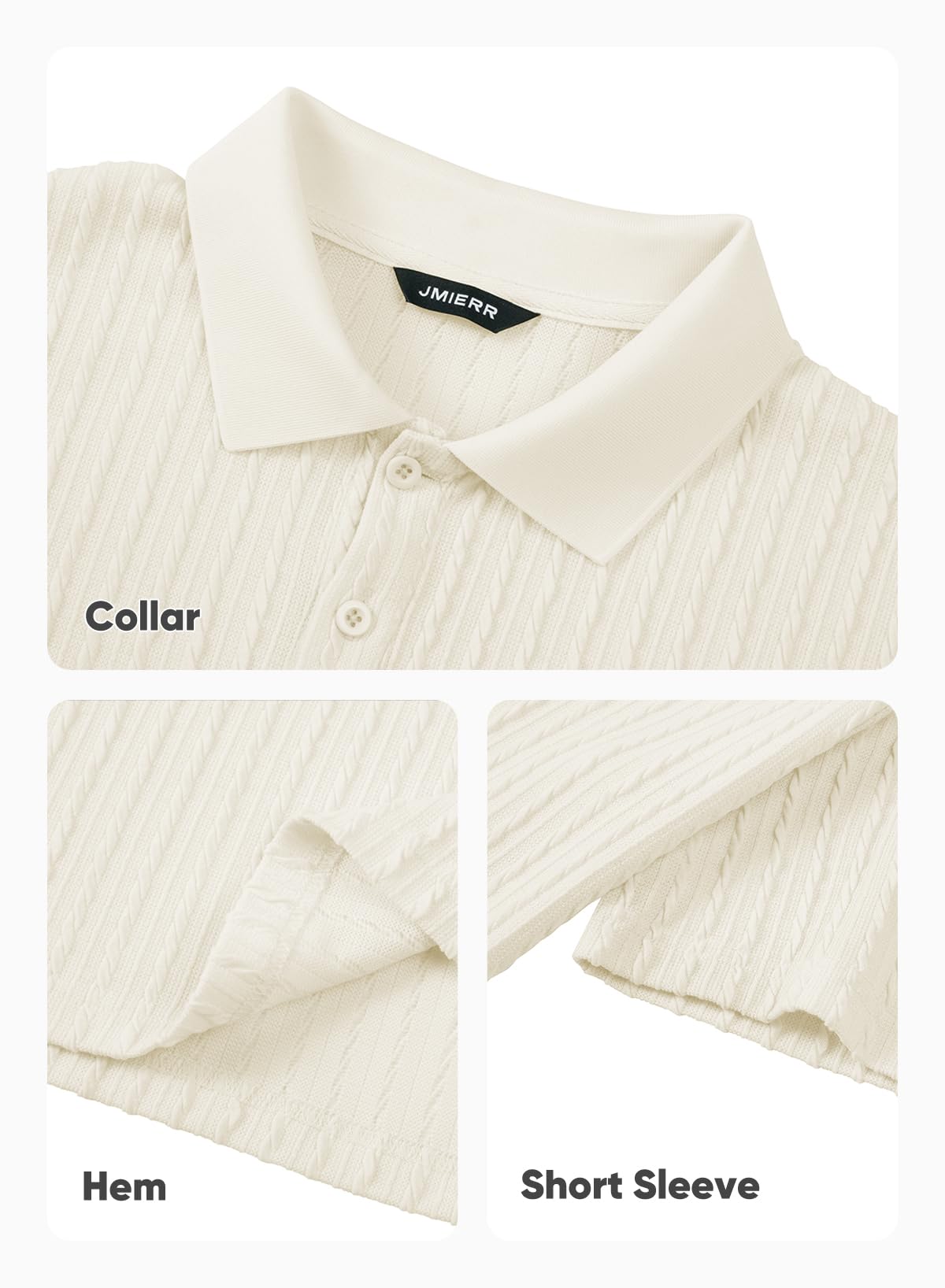 JMIERR Mens Polo Shirt Short Sleeve Casual Fashion Henley Shirts Button Down Knit Textured Men Gift, L, Beige