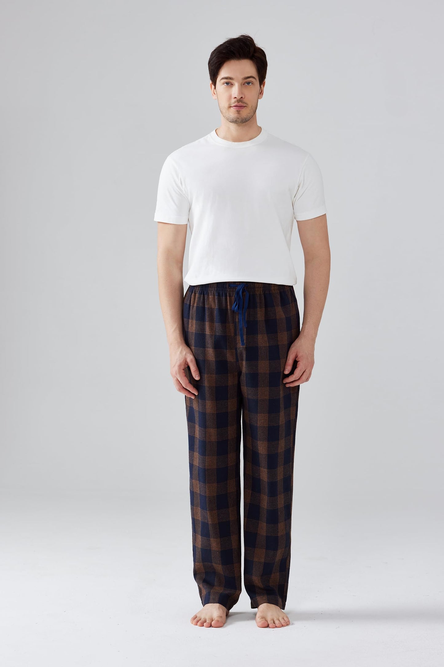Jveyvth Mens Pajama Pants Flannel Cotton Plaid Sleep & Lounge Pants, PJ Bottoms with Pockets and Button Fly