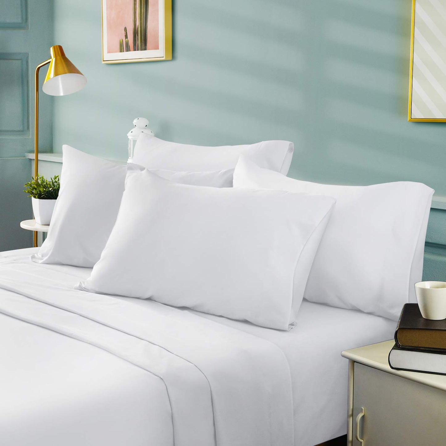 BYSURE King Size Sheets Set White - Super Soft Cooling Bed Sheets with Deep Pockets Hotel Luxury, 1800 Thread Count 100% Microfiber, Wrinkle & Fade Resistant