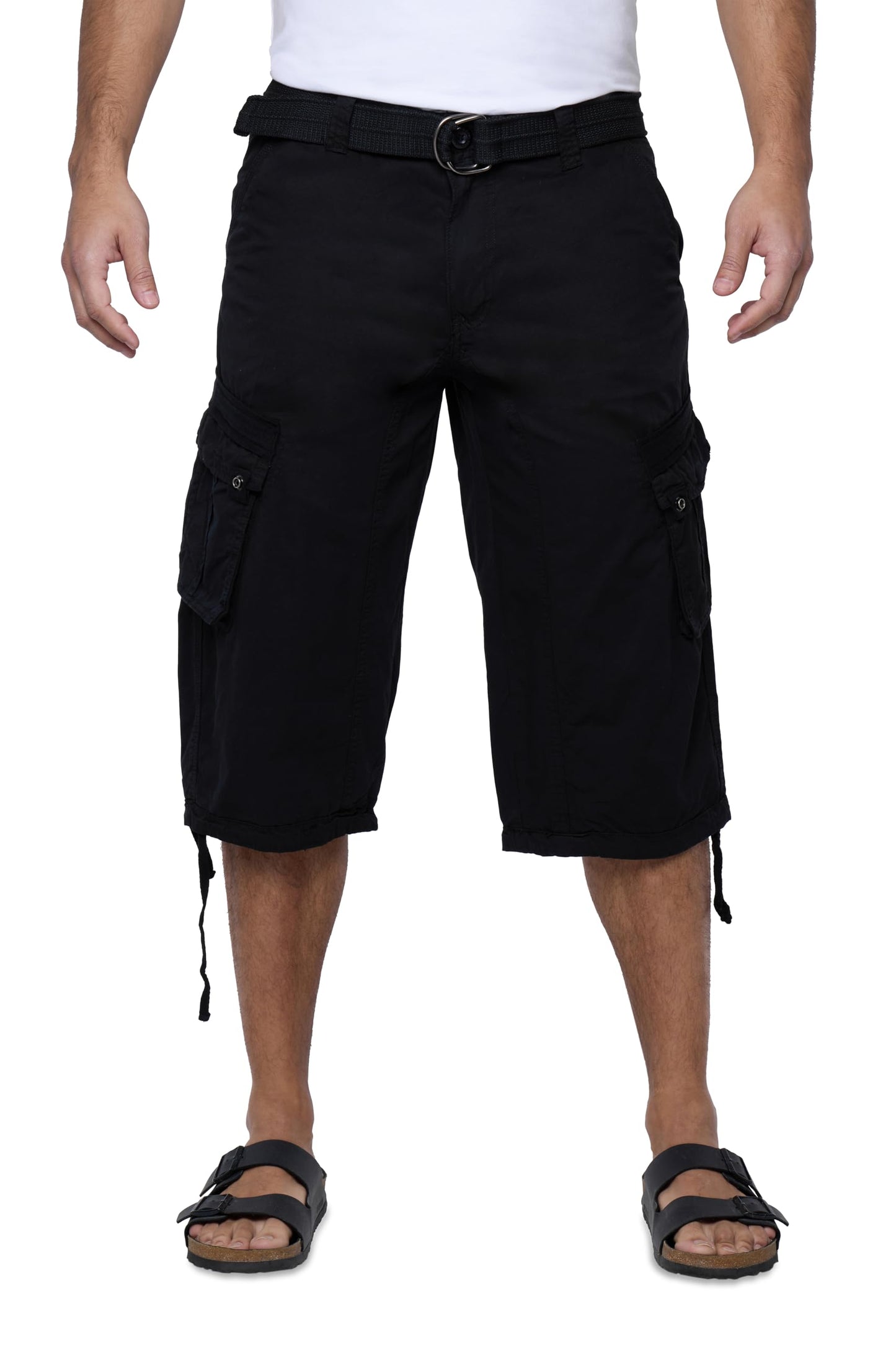 X RAY Men's Belted Long Cargo Shorts for Men, Below Knee Length Mens Cargo Shorts, 3/4 Pants (Big and Tall Shorts for Men) Black 38