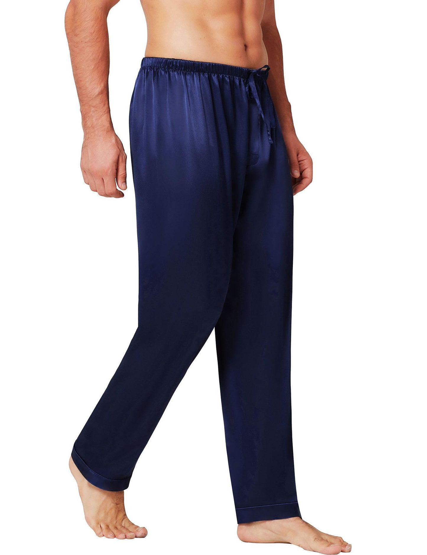 Lonxu Mens Silk Satin Pajamas Pyjamas Pants Sleep Bottoms Navy Blue M