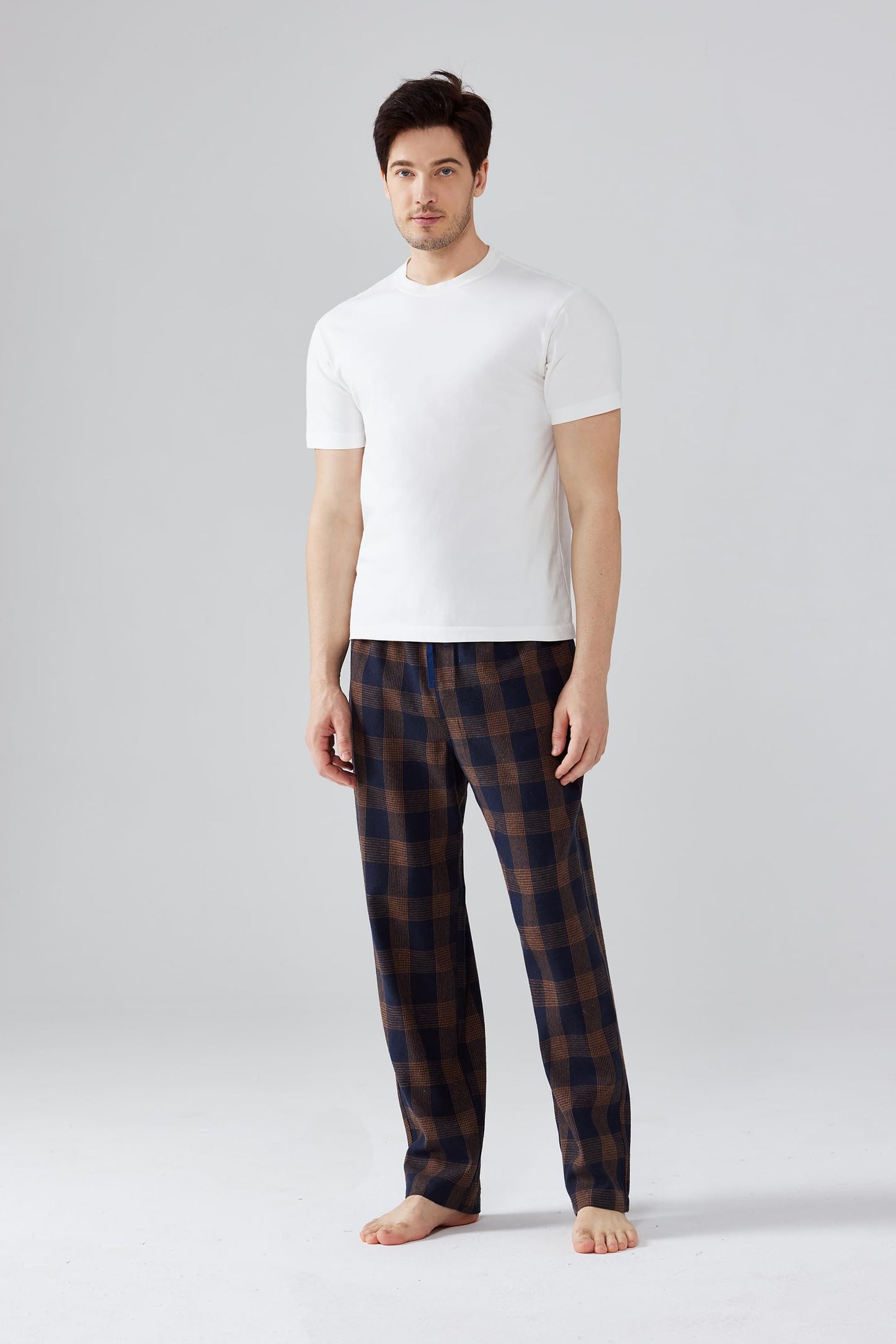 Jveyvth Mens Pajama Pants Flannel Cotton Plaid Sleep & Lounge Pants, PJ Bottoms with Pockets and Button Fly