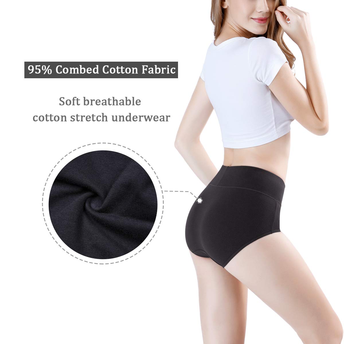 wirarpa Womens Cotton Underwear 4 Pack High Waist Briefs Light Tummy Control Ladies Comfort Stretch Panties Underpants Size XL,Black