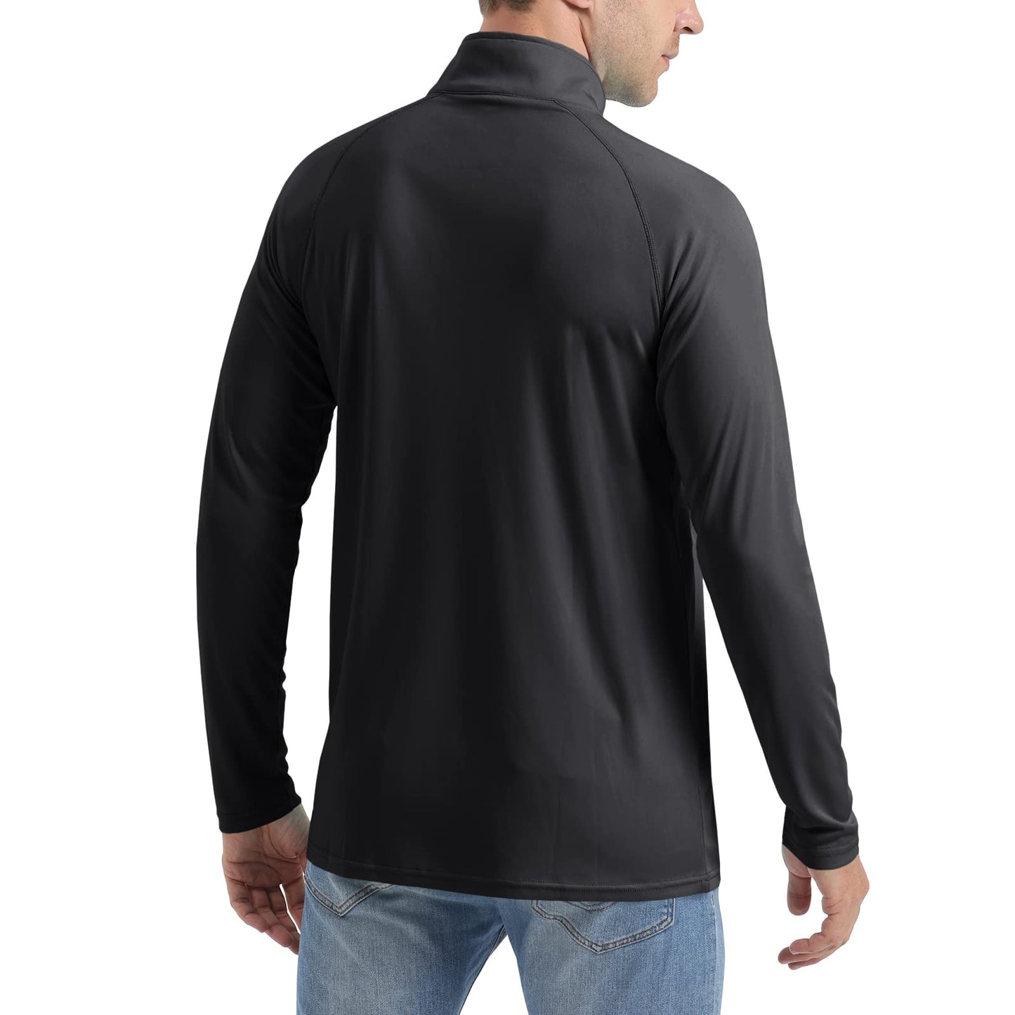 CRYSULLY Men's Sun Protection T Shirt 1 4 Zip Long Sleeve Fishing Rash Guard Performance Pullover Black XL