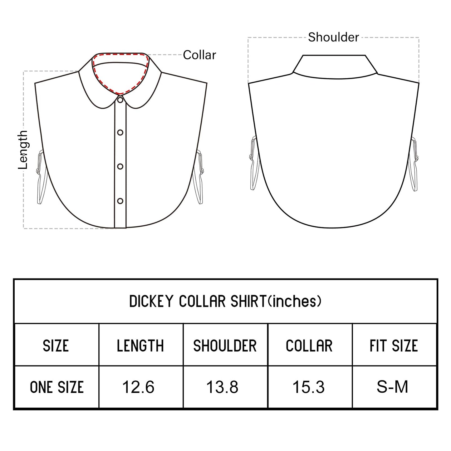 Fake Collar Detachable Dickey Collar Blouse Half Shirts Peter Pan Faux False Collar for Women & Girls Favors Round Collar, White & Black
