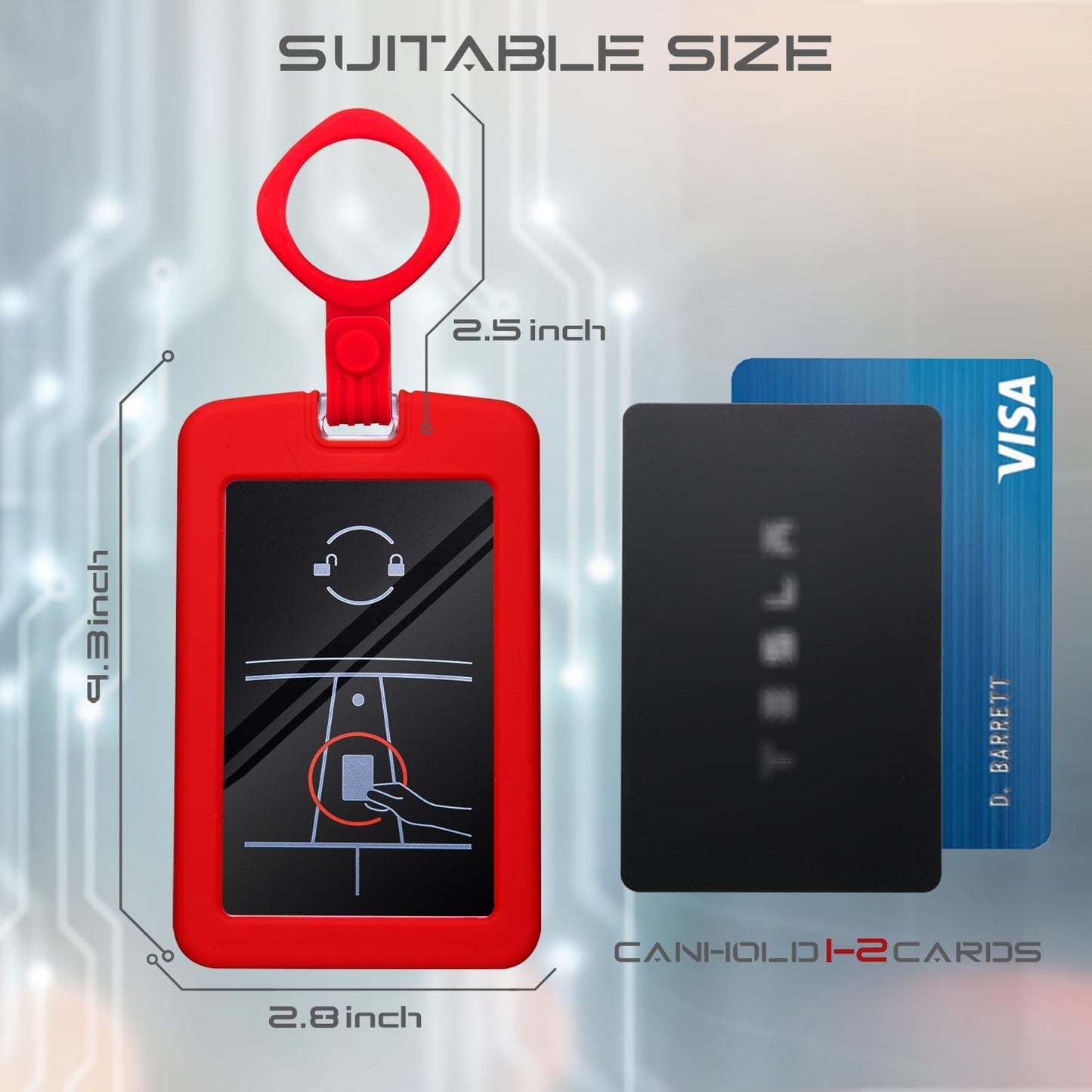 2 Pieces Key Card Holder Case for Tesla, Silicone Key Card Holder Compatible with Tesla Model 3 Y S X Key Cards, Black and Red