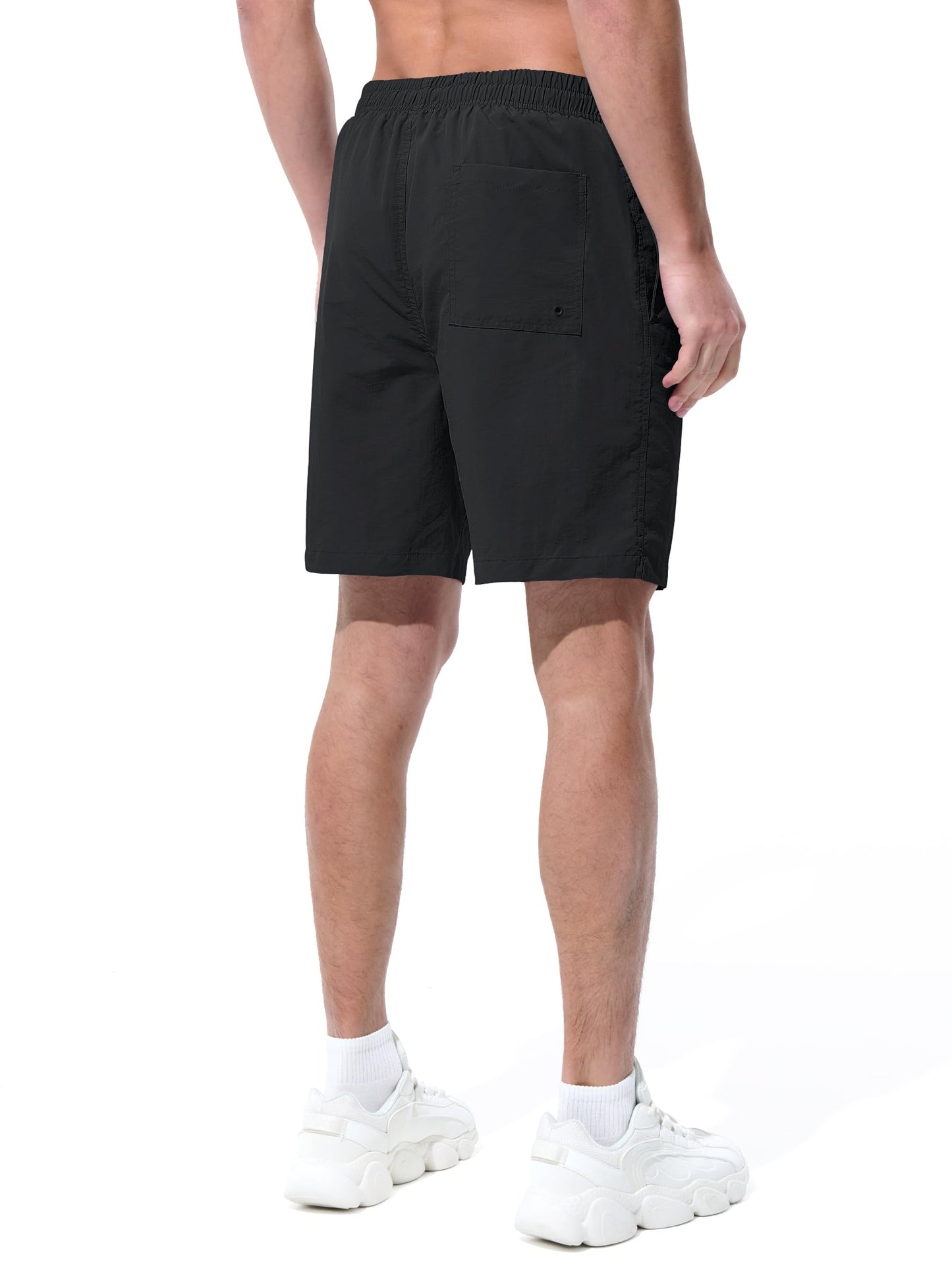 UIQUR Men's Swim Trunks Beach Board Shorts Quick Dry Swimsuit Bathing Suits with Pockets 7 Inch Inseam Mesh Lining Black L