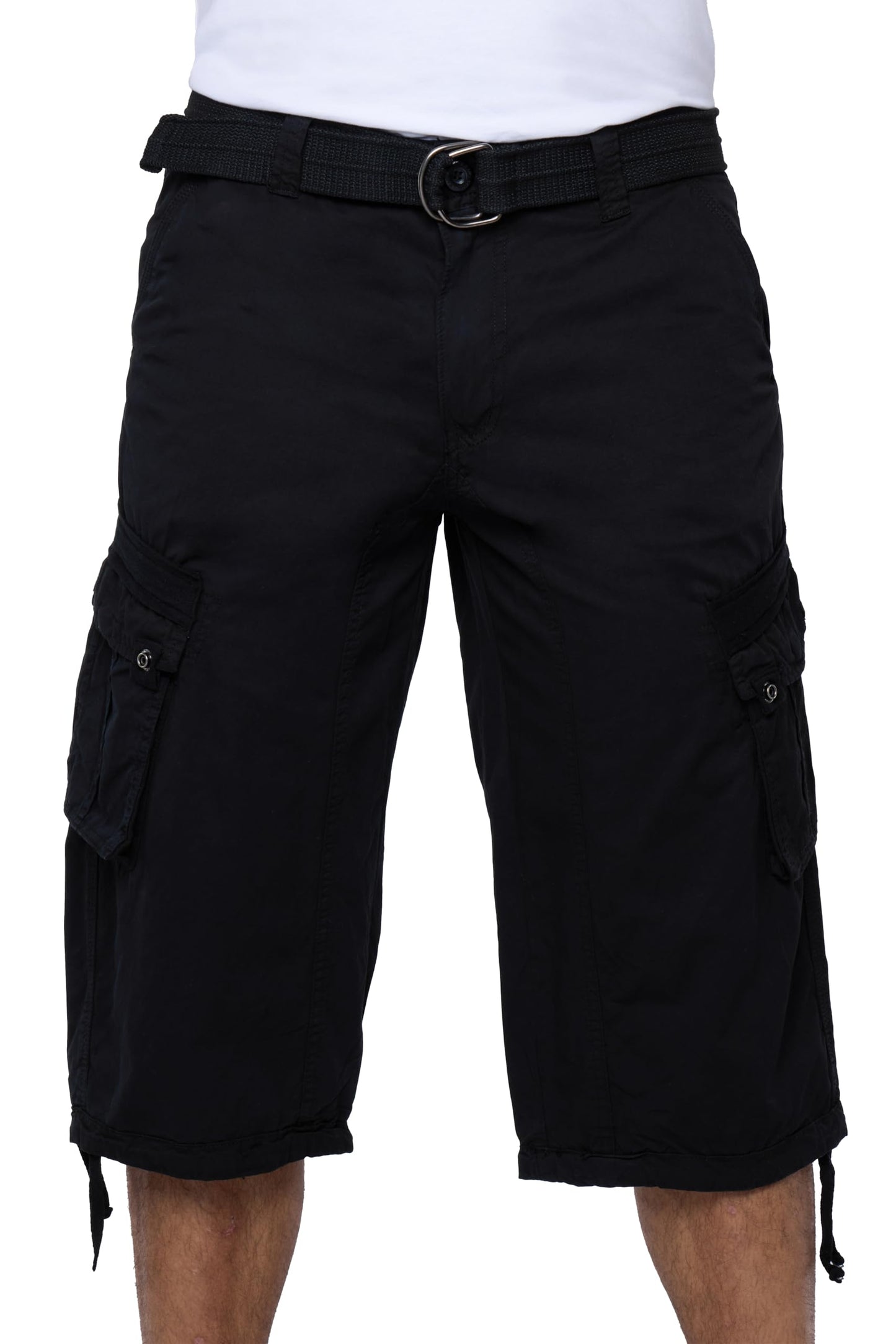 X RAY Men's Belted Long Cargo Shorts for Men, Below Knee Length Mens Cargo Shorts, 3/4 Pants (Big and Tall Shorts for Men) Black 38