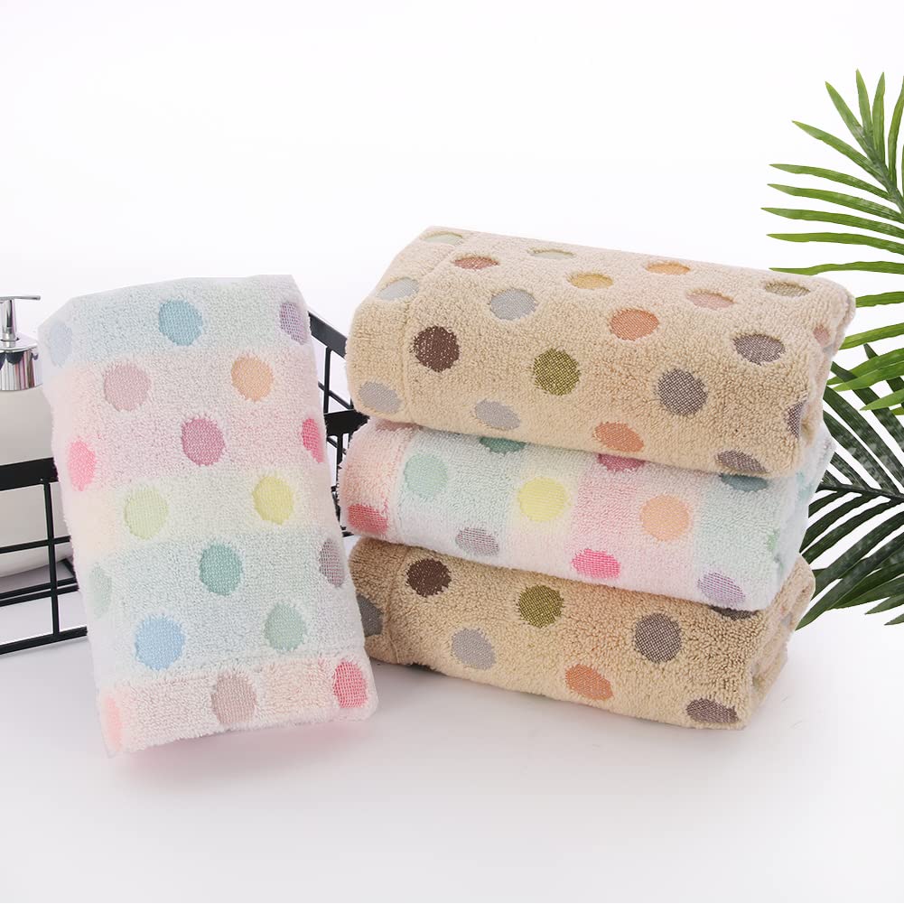 Pidada Hand Towels Set of 4 Colorful Polka Dot Pattern 100% Cotton Soft Absorbent Decorative Towel for Bathroom 13.4 x 30 Inch (Brown)