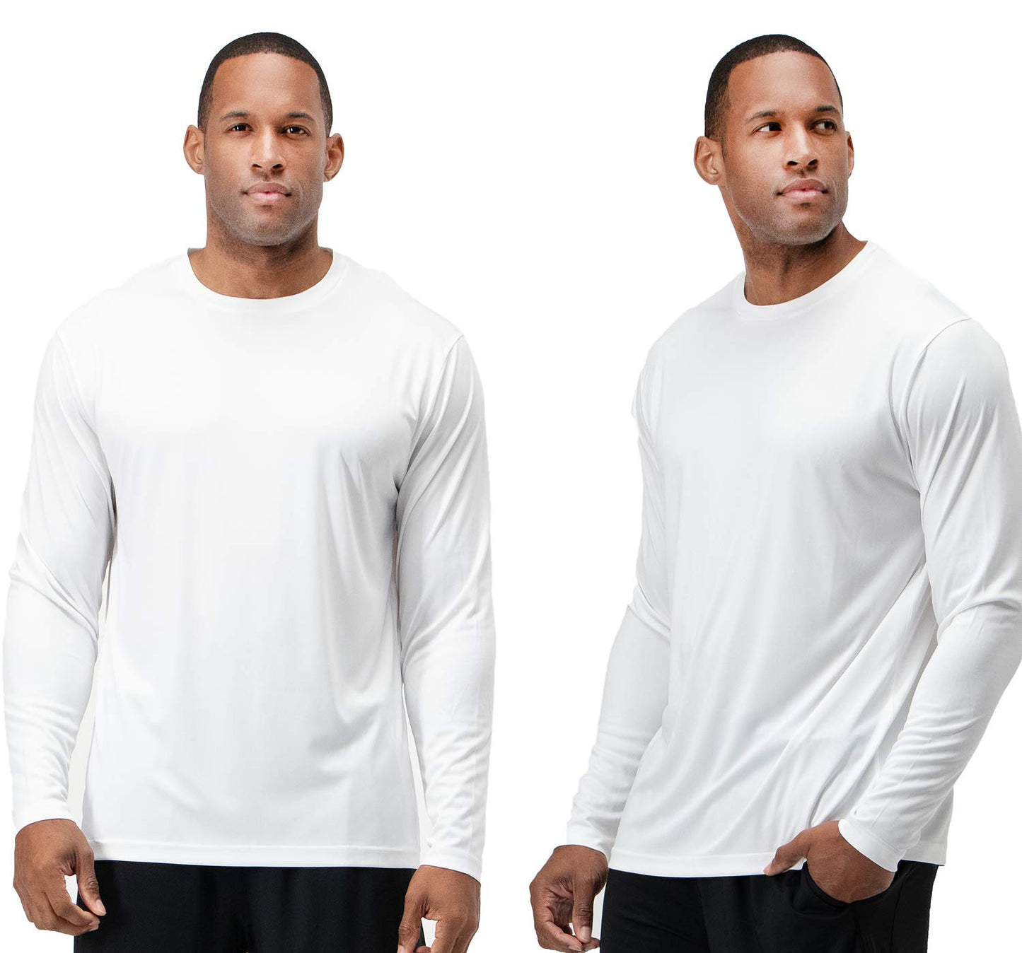DEVOPS 2 Pack Men's Sun Protection Shirts UV SPF Long Sleeve Rash Guard Fishing Running Garden Cycling Garage Shirt Homewear Quick Dry Lightweight (Large, White)