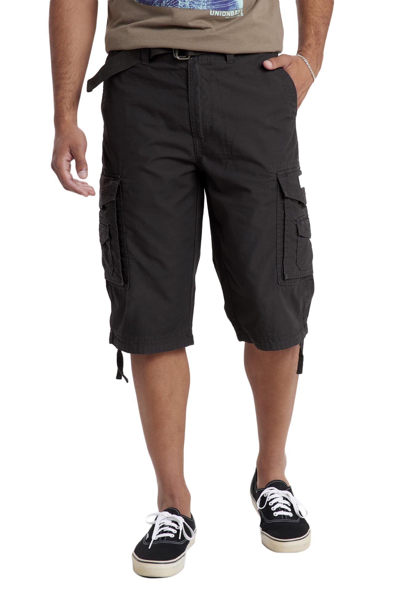 UNIONBAY mens Cordova Belted Messenger - Reg and Big Tall Sizes Cargo Shorts, Black, 32 US