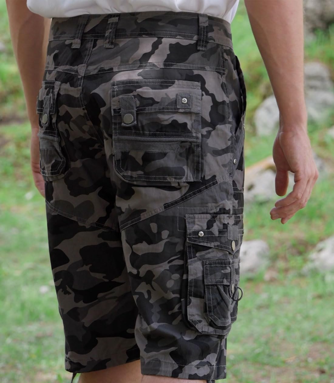 VOPOKER Mens Cargo Short Cotton Twill Relaxed Fit Multi Pocket Hiking Shorts Casual Classic Zipper Cargo Outdoor Work Black Camo 34