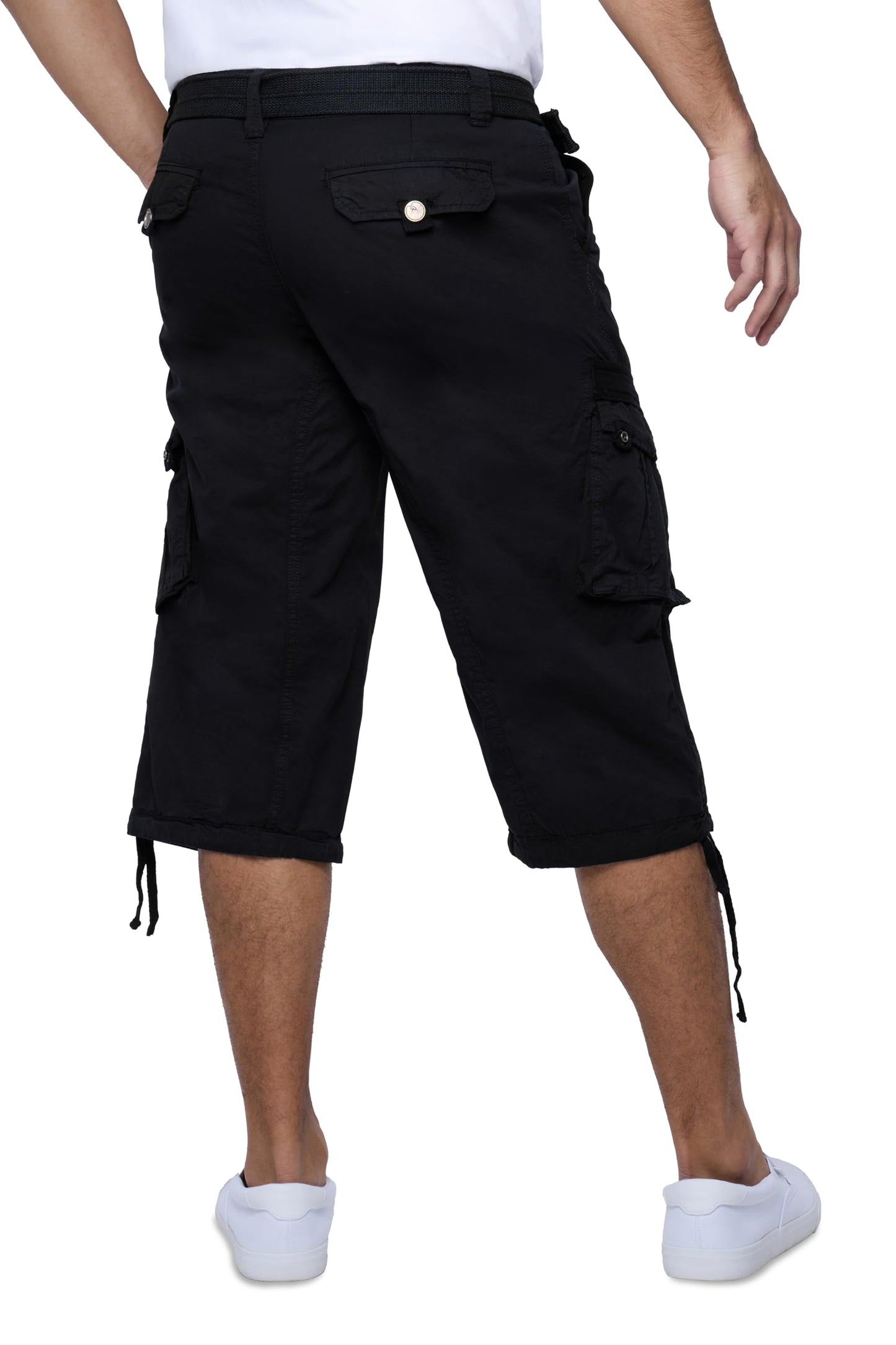 X RAY Men's Belted Long Cargo Shorts for Men, Below Knee Length Mens Cargo Shorts, 3/4 Pants (Big and Tall Shorts for Men) Black 38